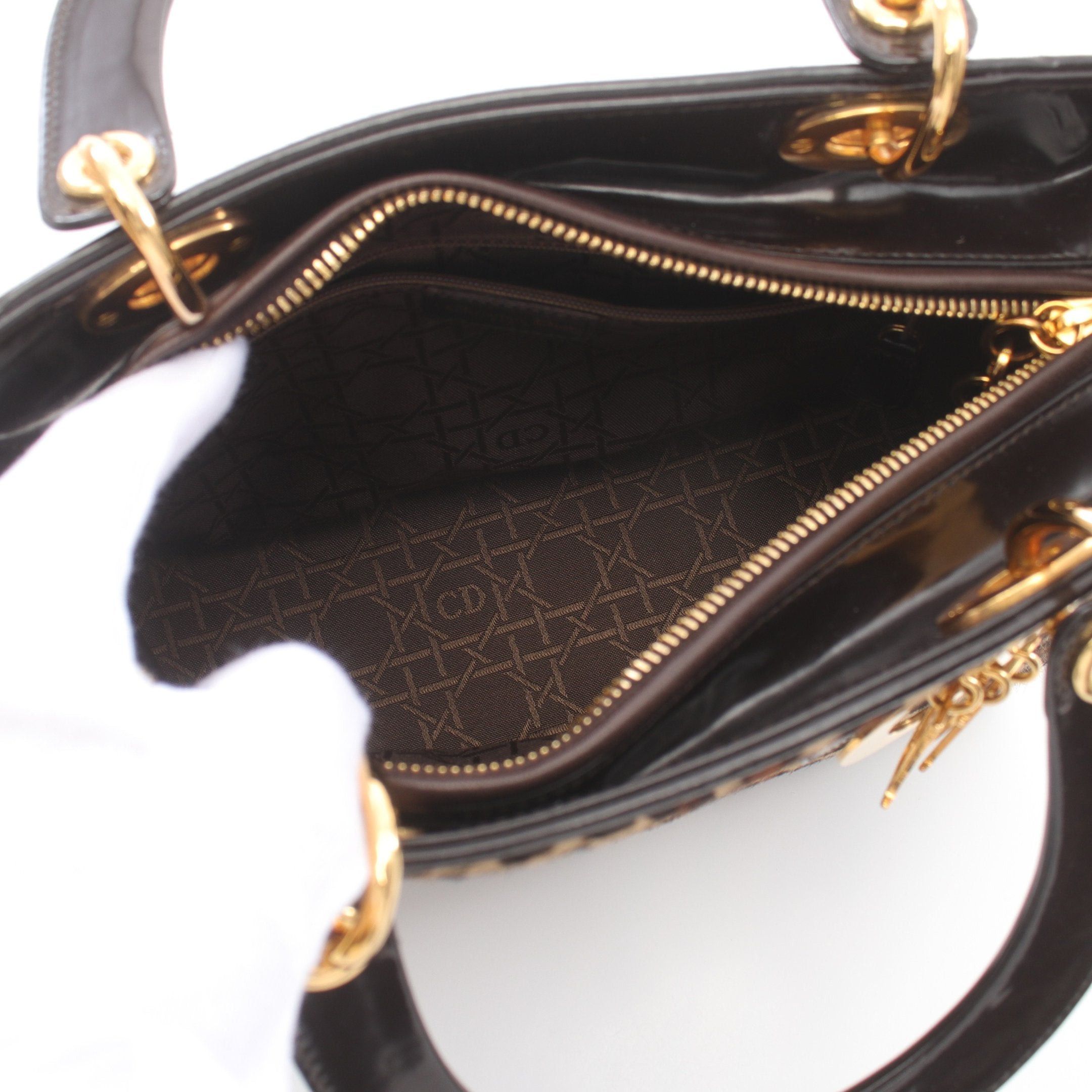 Dior Dior Lady Dior Handbag Leopard Unborn Calf Leather Beige Dark Brown Size ONE SIZE - 3 Thumbnail