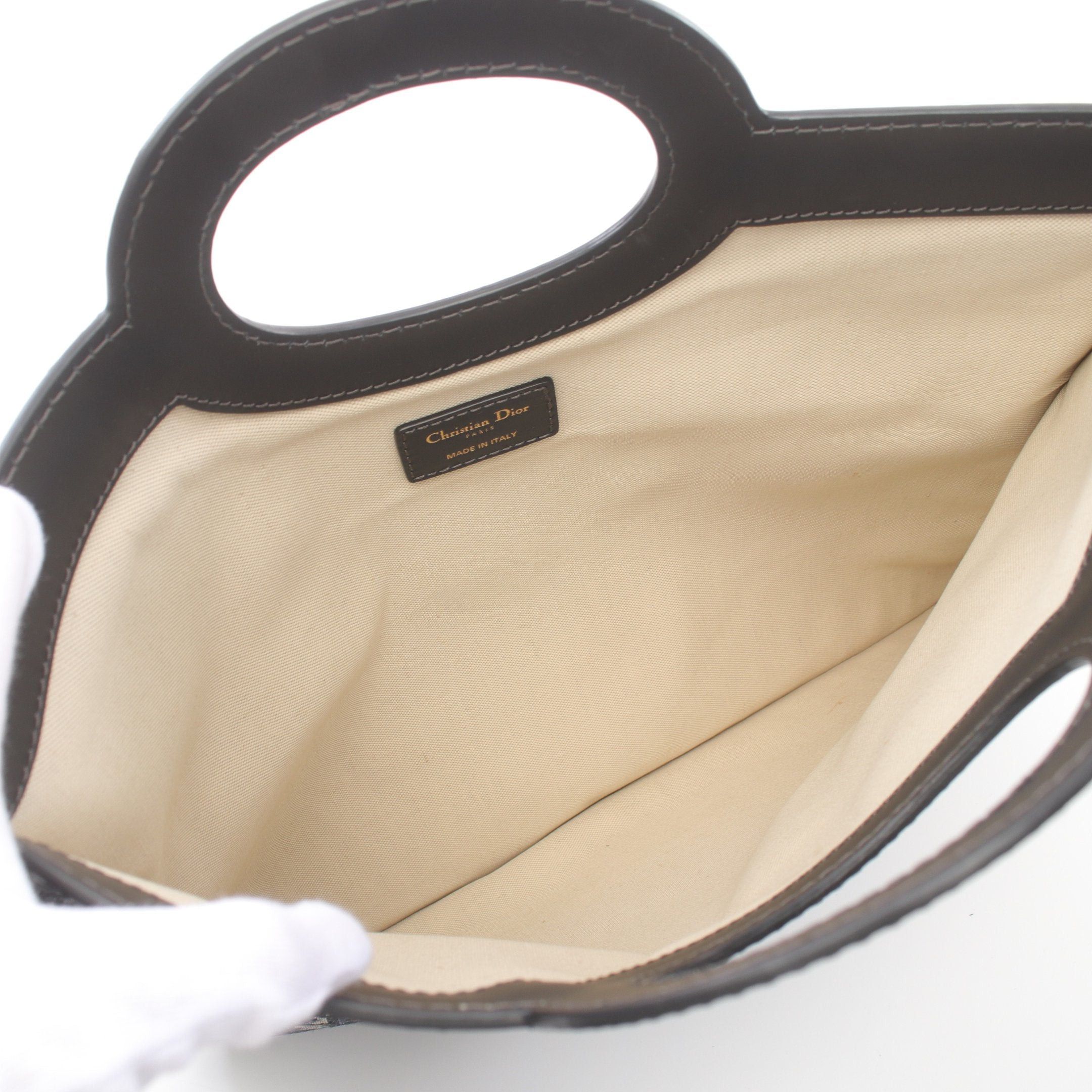 Dior Dior Oblique Handbag Canvas Leather Light Beige Navy Size ONE SIZE - 3 Thumbnail