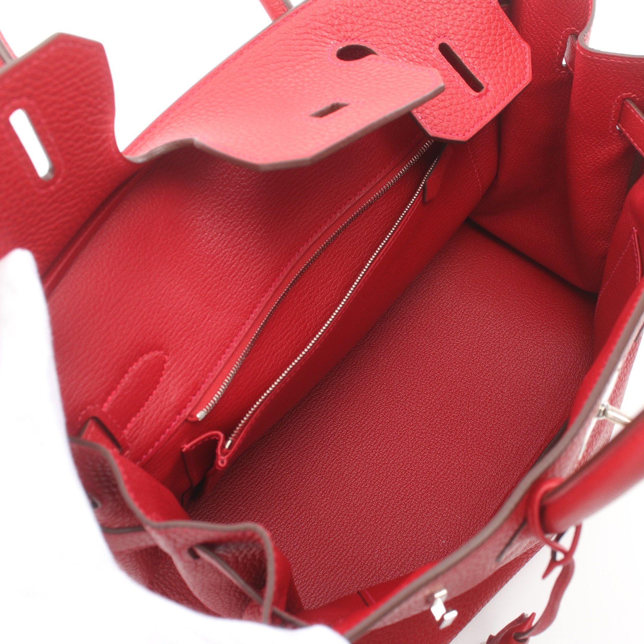 Hermes Hermes Birkin 30 Vermilion Handbag Clemence Leather Red Silver Hardware T Stamp Size ONE SIZE - 3 Thumbnail