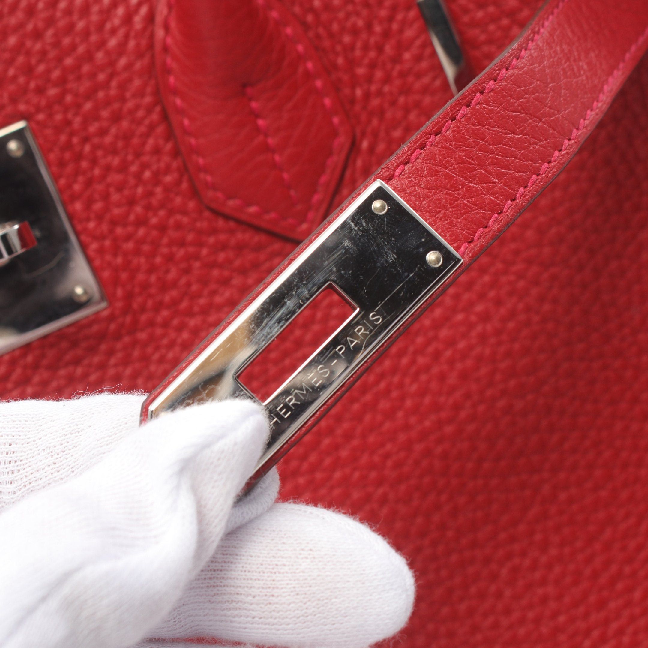 Hermes Hermes Birkin 30 Vermilion Handbag Clemence Leather Red Silver Hardware T Stamp Size ONE SIZE - 7 Thumbnail