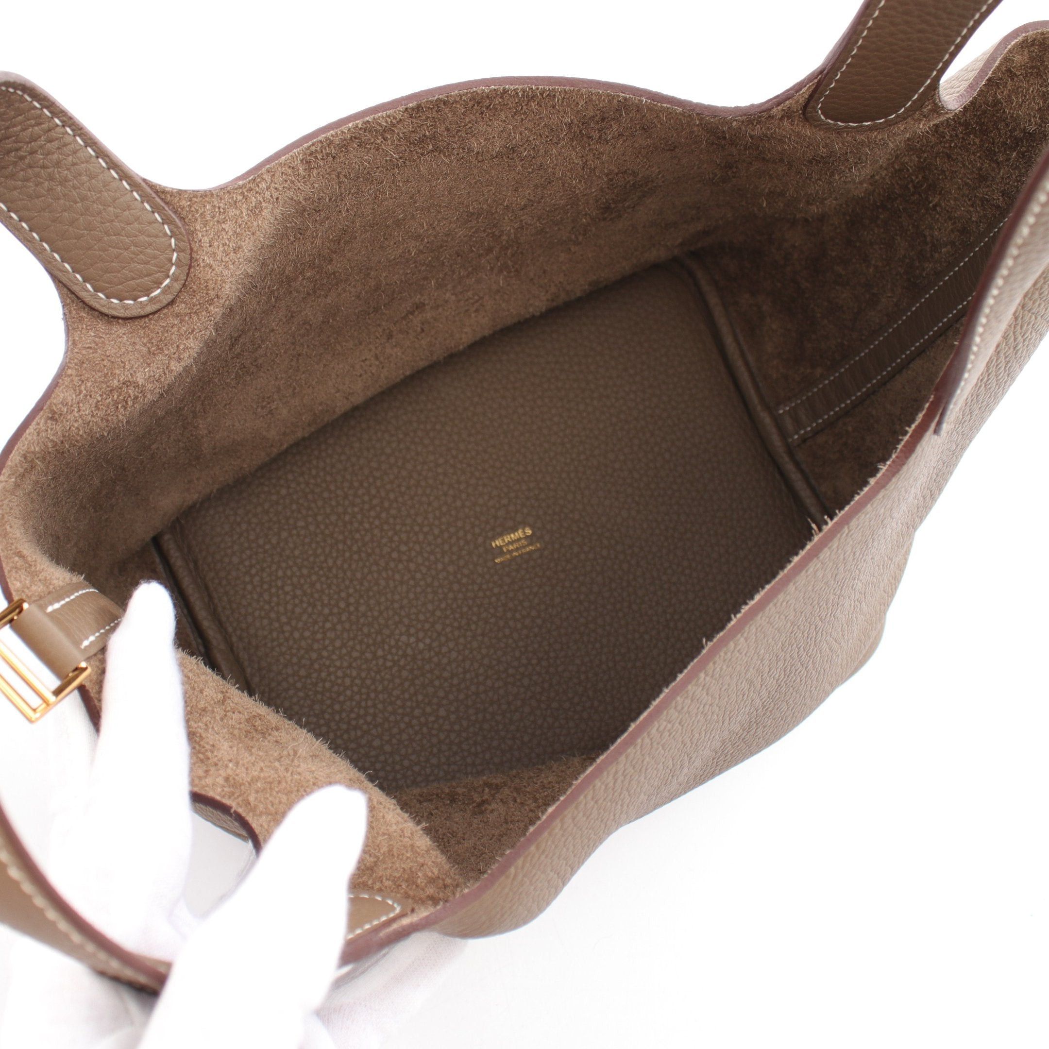 Hermes Hermes Picotane Lock Mm Etoupe Handbag Clemence Leather Gray Beige Gold Hardware B Stamp Size ONE SIZE - 3 Thumbnail