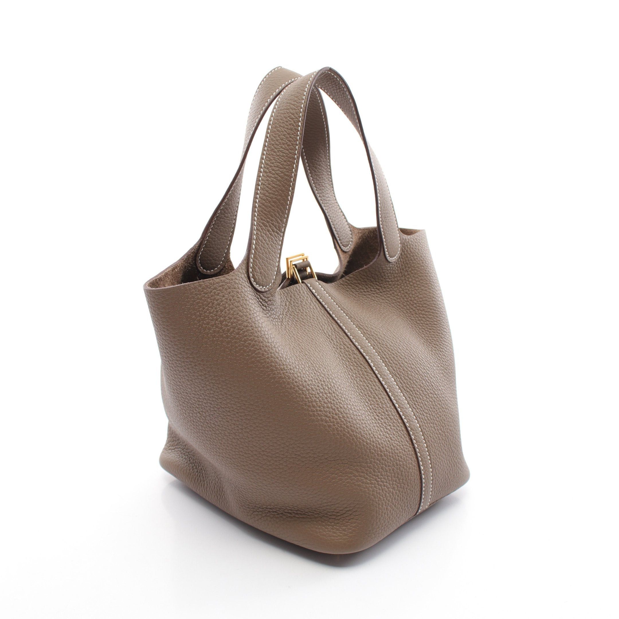 Hermes Hermes Picotane Lock Mm Etoupe Handbag Clemence Leather Gray Beige Gold Hardware B Stamp Size ONE SIZE - 2 Thumbnail