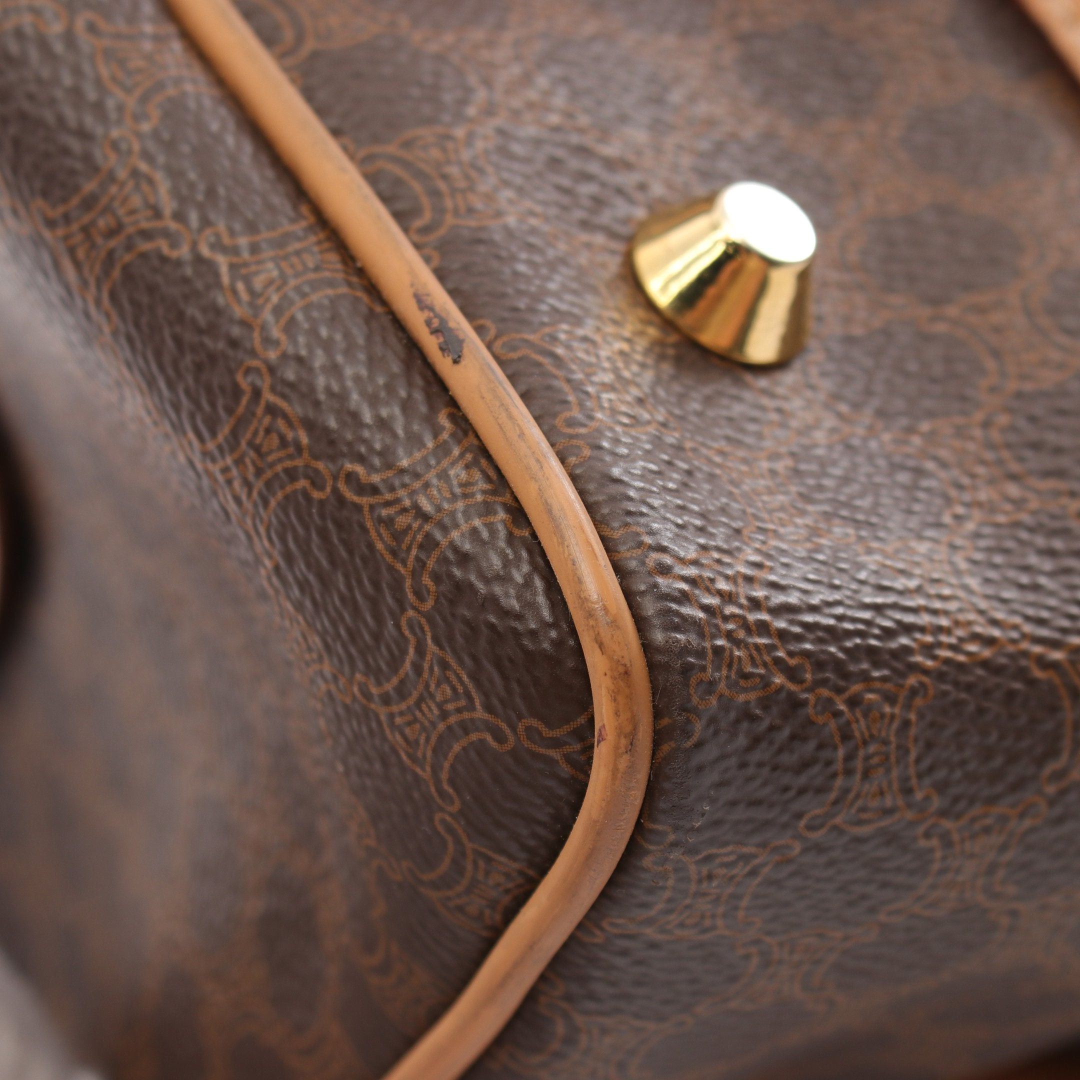 Celine Celine Macadam Handbag Mini Boston Bag Leather Dark Brown Beige Size ONE SIZE - 5 Thumbnail