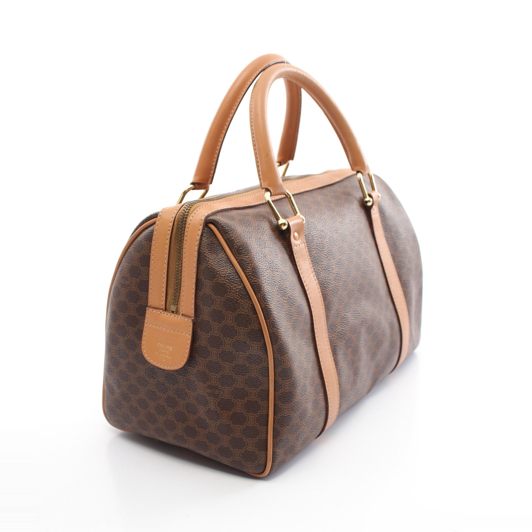 Celine Celine Macadam Handbag Mini Boston Bag Leather Dark Brown Beige Size ONE SIZE - 2 Thumbnail
