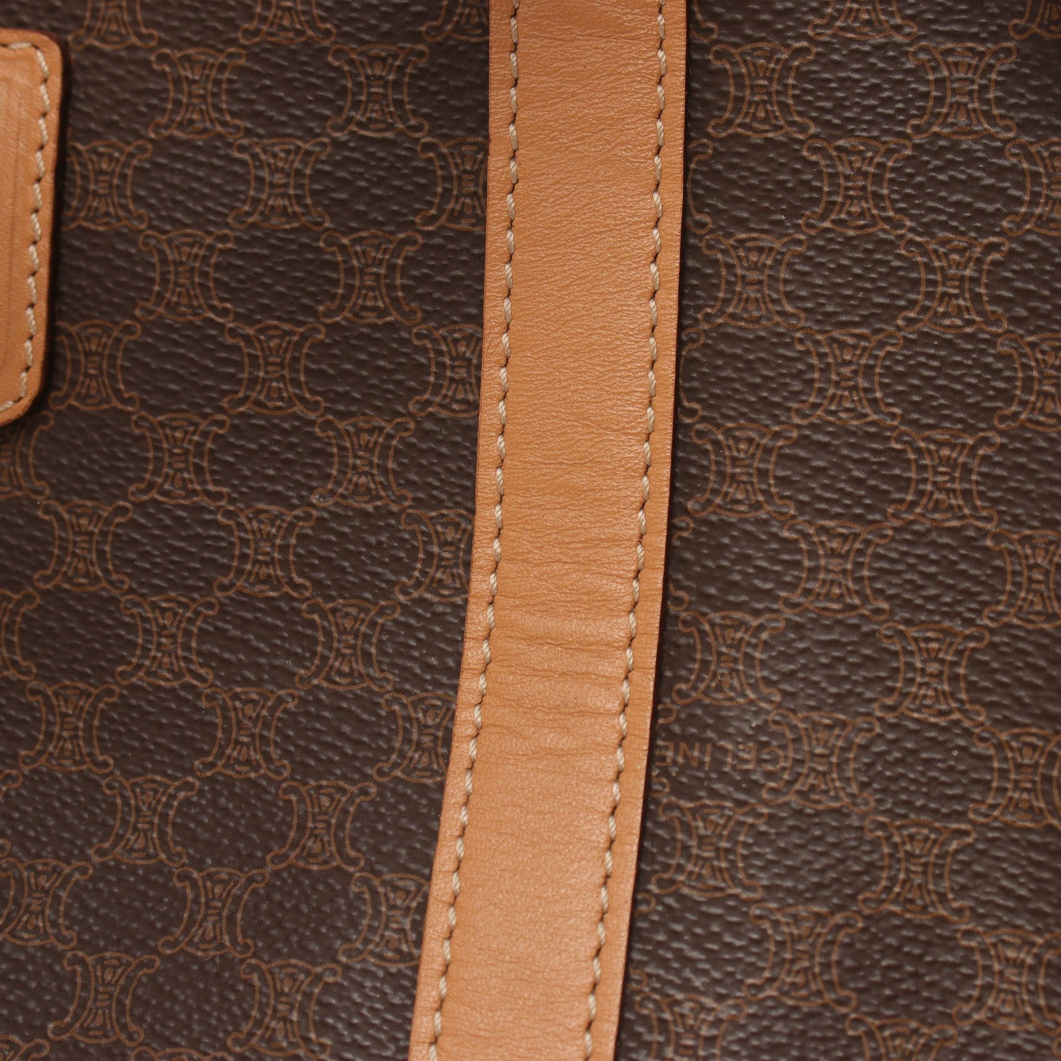 Celine Celine Macadam Handbag Mini Boston Bag Leather Dark Brown Beige Size ONE SIZE - 9 Thumbnail