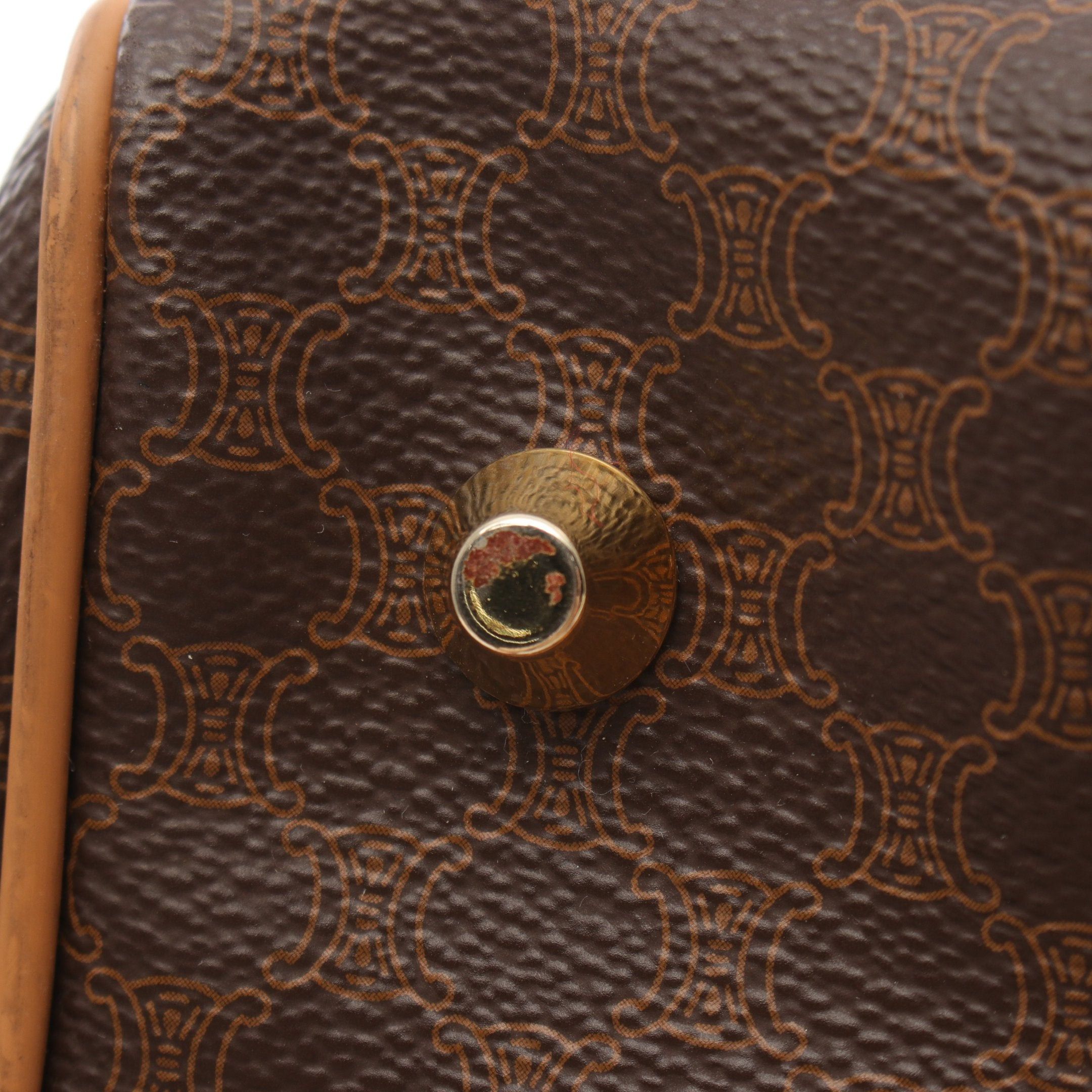 Celine Celine Macadam Handbag Mini Boston Bag Leather Dark Brown Beige Size ONE SIZE - 6 Thumbnail