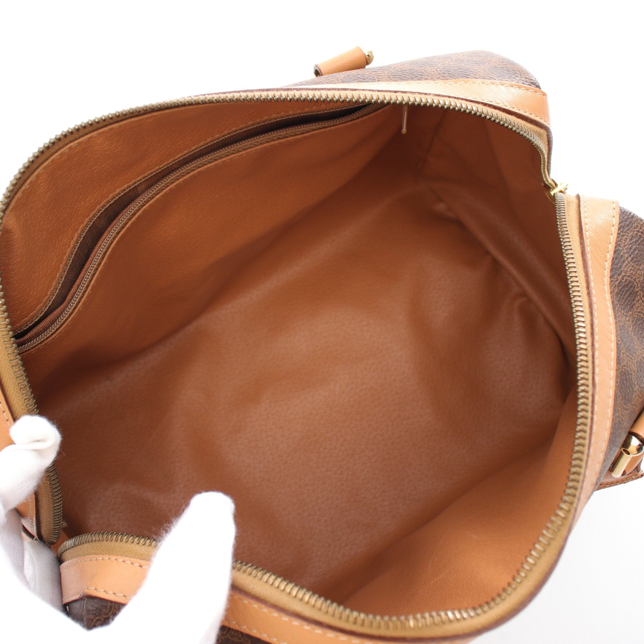 Celine Celine Macadam Handbag Mini Boston Bag Leather Dark Brown Beige Size ONE SIZE - 3 Thumbnail