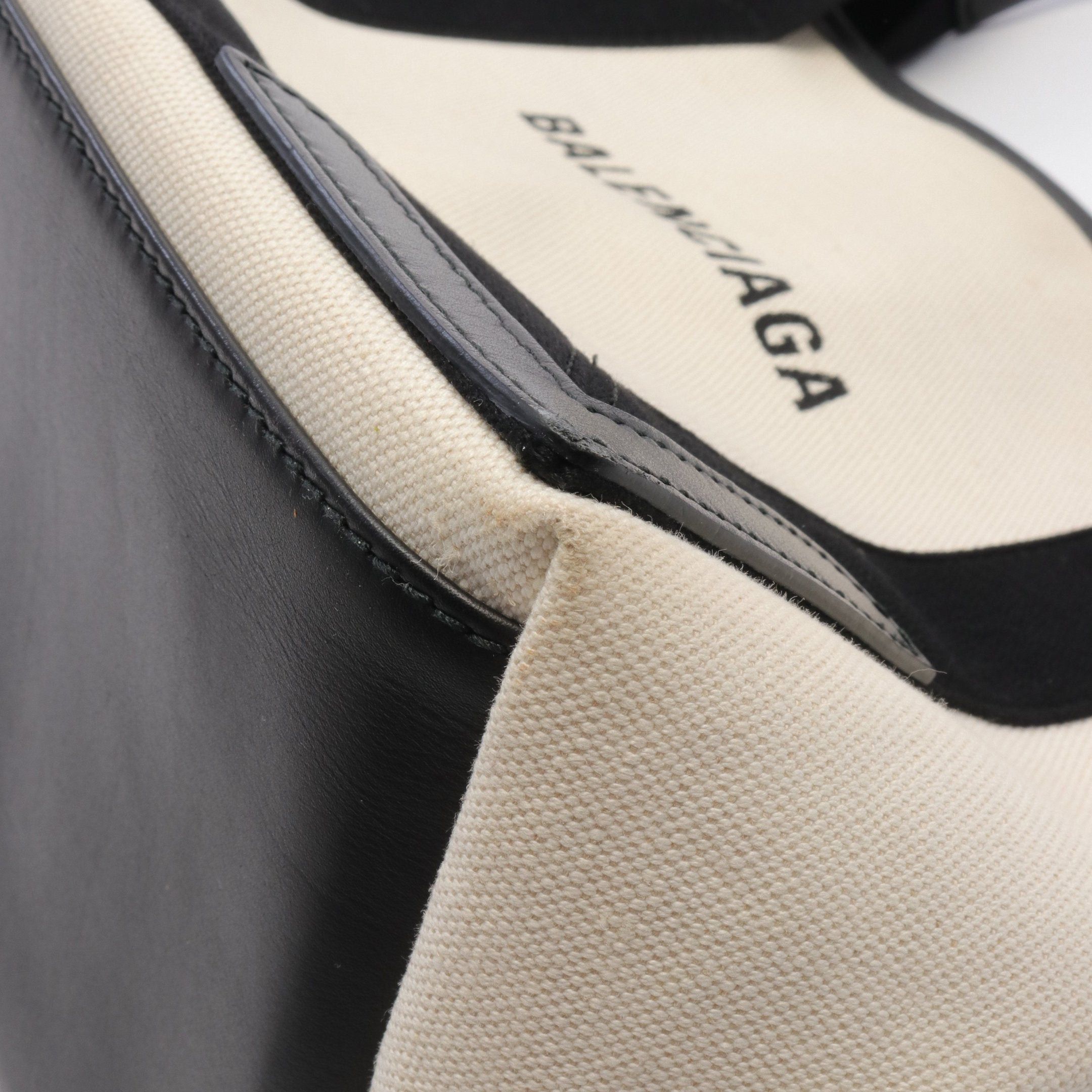 Balenciaga Balenciaga Navy Cabas S Hippopotamus Handbag Tote Bag Canvas Leather Ivory Black Size ONE SIZE - 7 Thumbnail