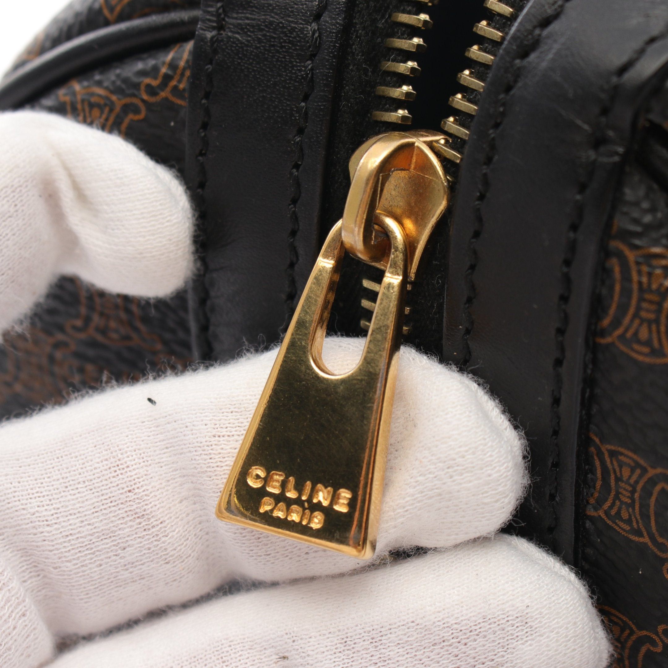 Celine Celine Macadam Handbag Mini Boston Bag Leather Black Beige Size ONE SIZE - 8 Thumbnail
