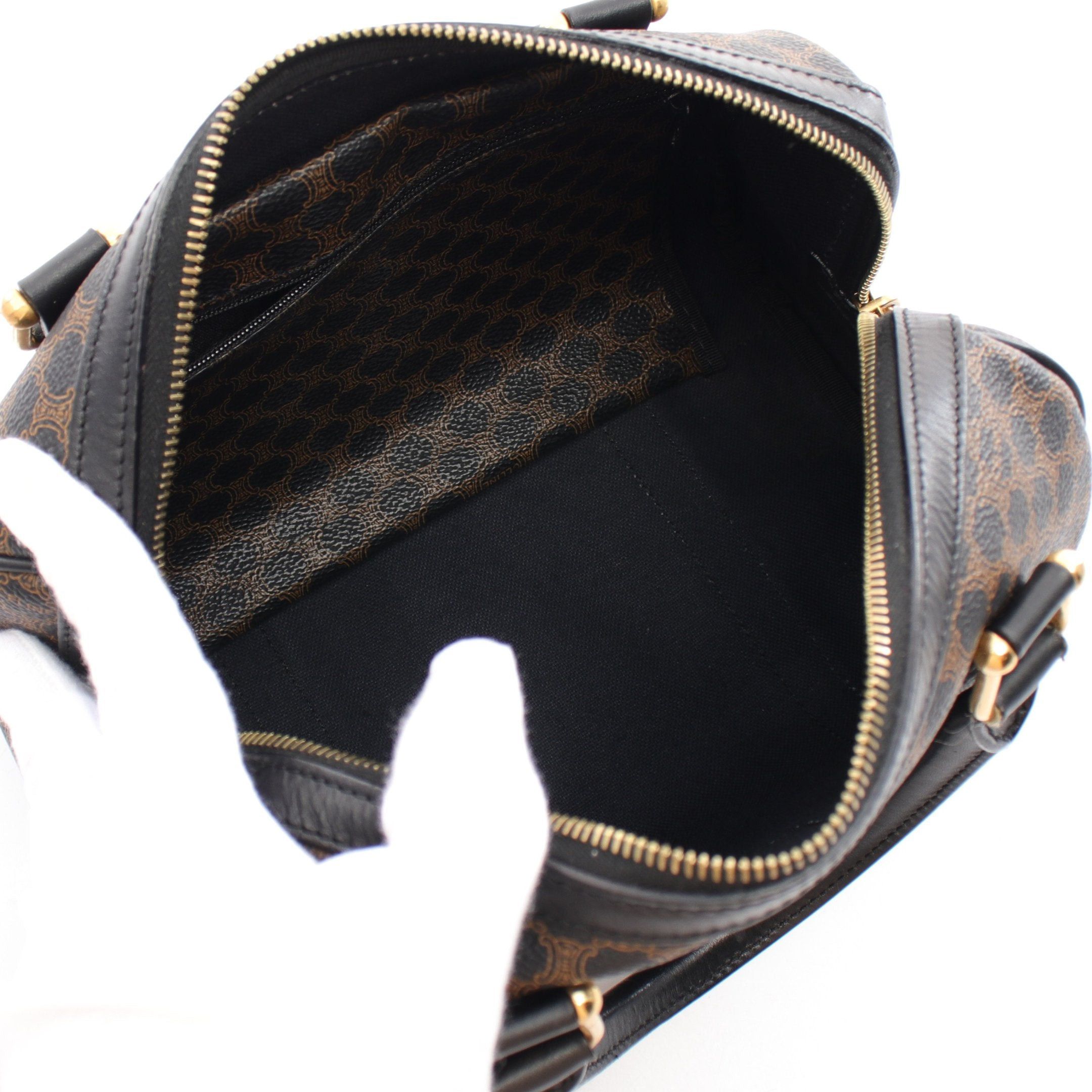 Celine Celine Macadam Handbag Mini Boston Bag Leather Black Beige Size ONE SIZE - 3 Thumbnail