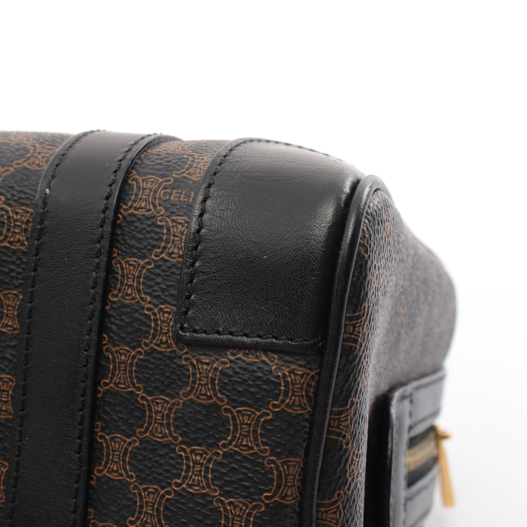 Celine Celine Macadam Handbag Mini Boston Bag Leather Black Beige Size ONE SIZE - 6 Thumbnail