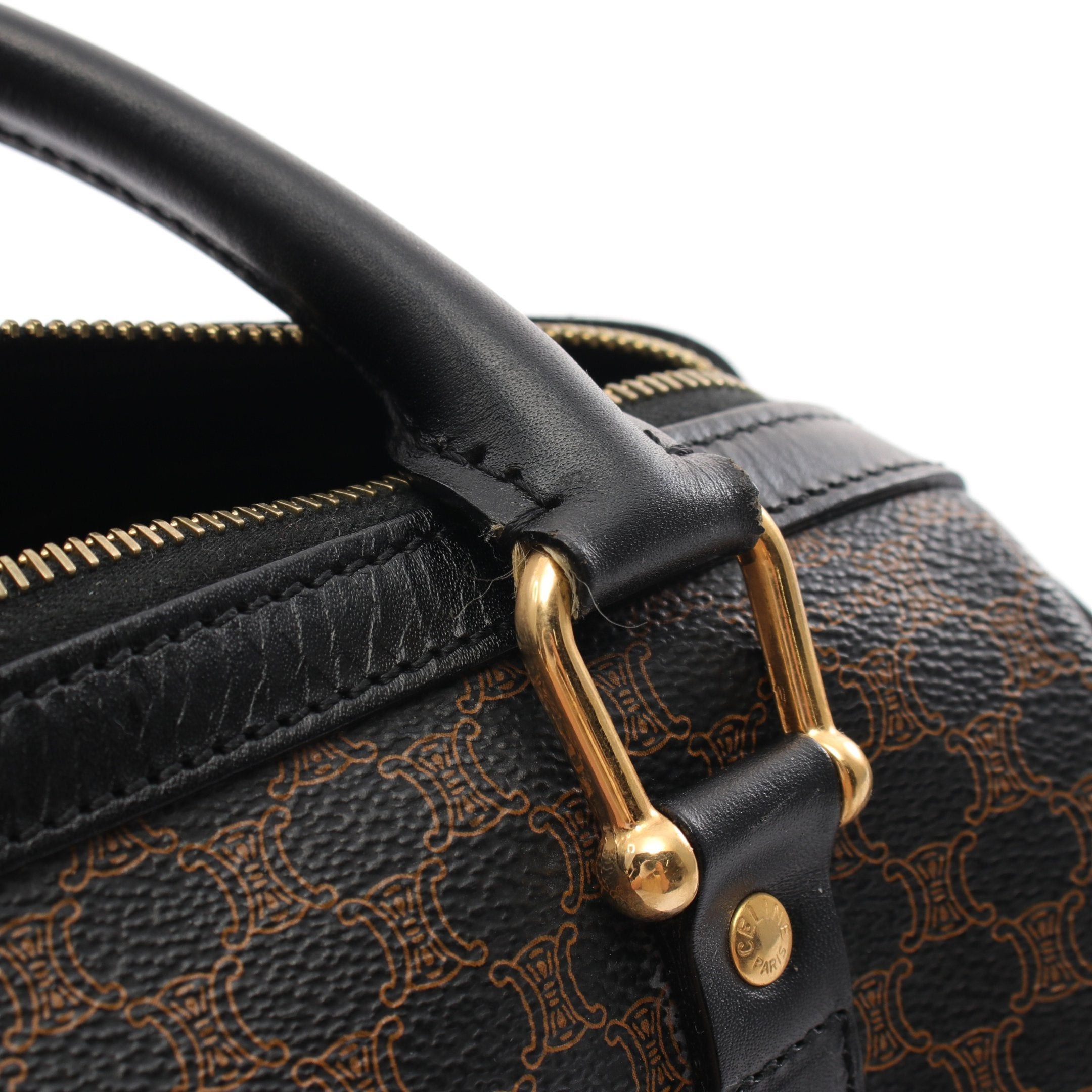 Celine Celine Macadam Handbag Mini Boston Bag Leather Black Beige Size ONE SIZE - 7 Thumbnail