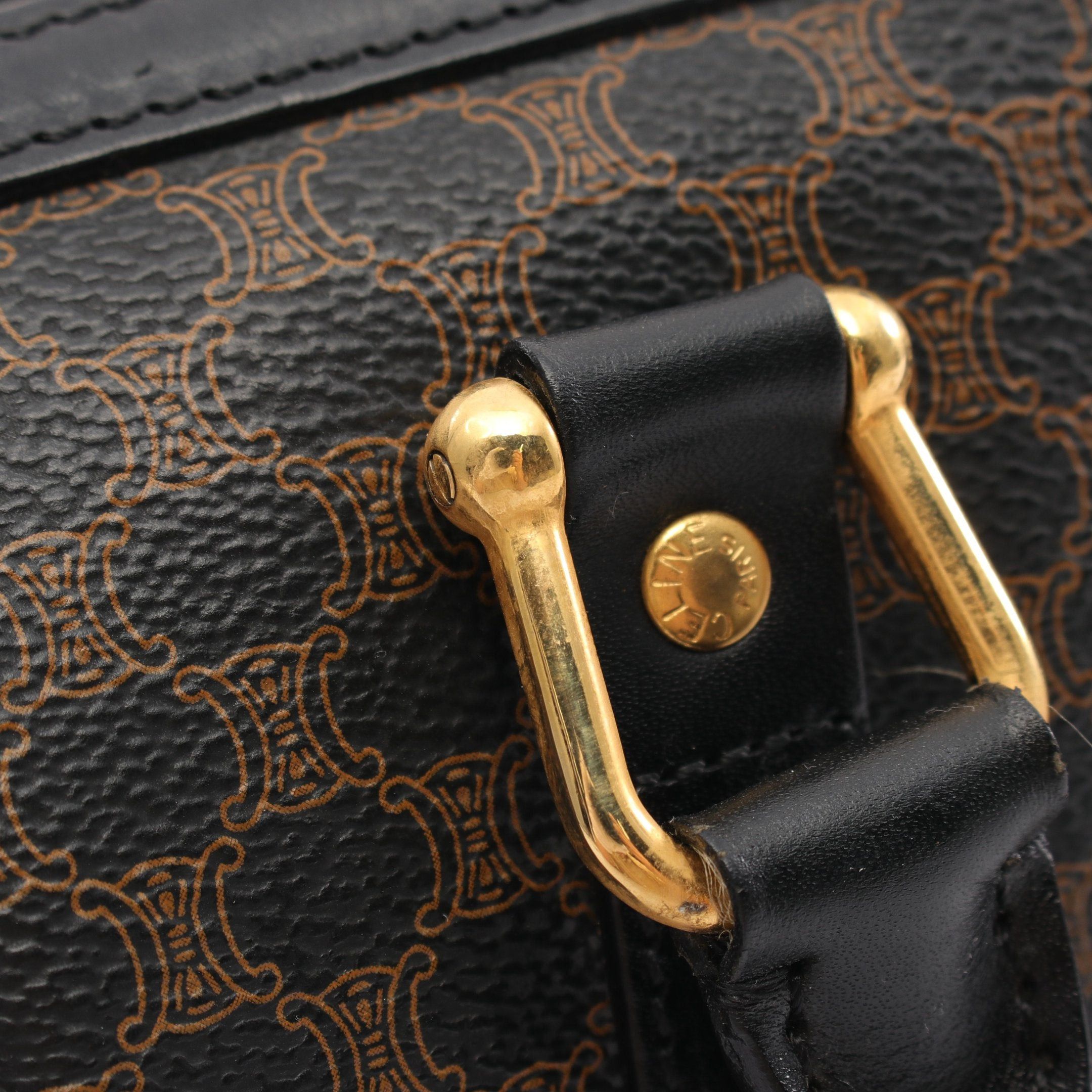 Celine Celine Macadam Handbag Mini Boston Bag Leather Black Beige Size ONE SIZE - 10 Thumbnail
