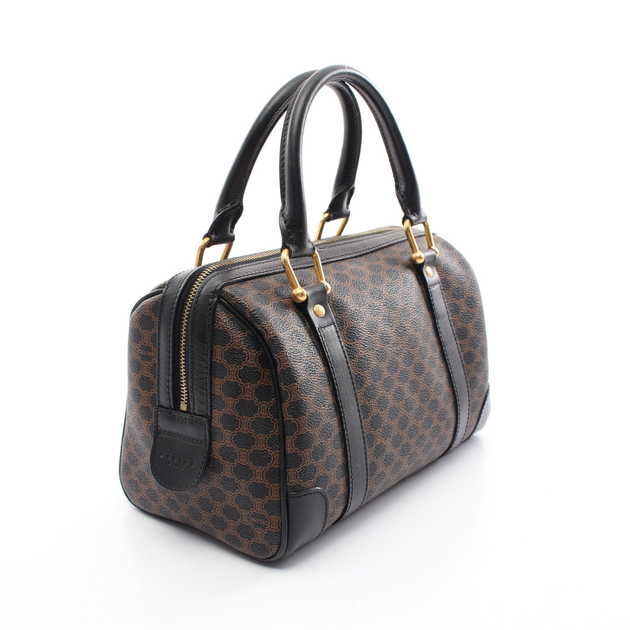 Celine Celine Macadam Handbag Mini Boston Bag Leather Black Beige Size ONE SIZE - 2 Thumbnail