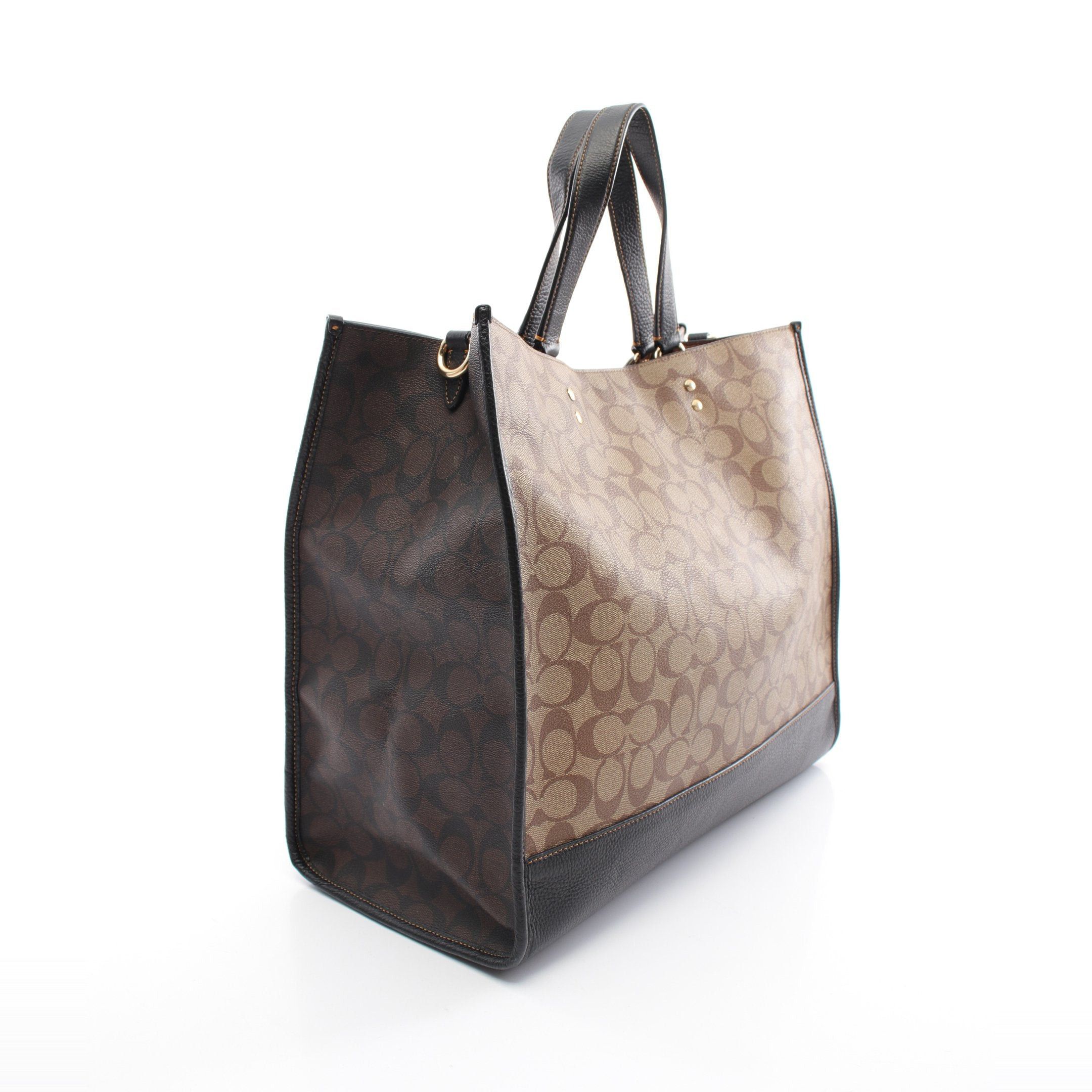 Coach Coach Dempsey Tote 40 Blocked Signature Handbag Bag Leather Beige Brown Black Size ONE SIZE - 2 Thumbnail