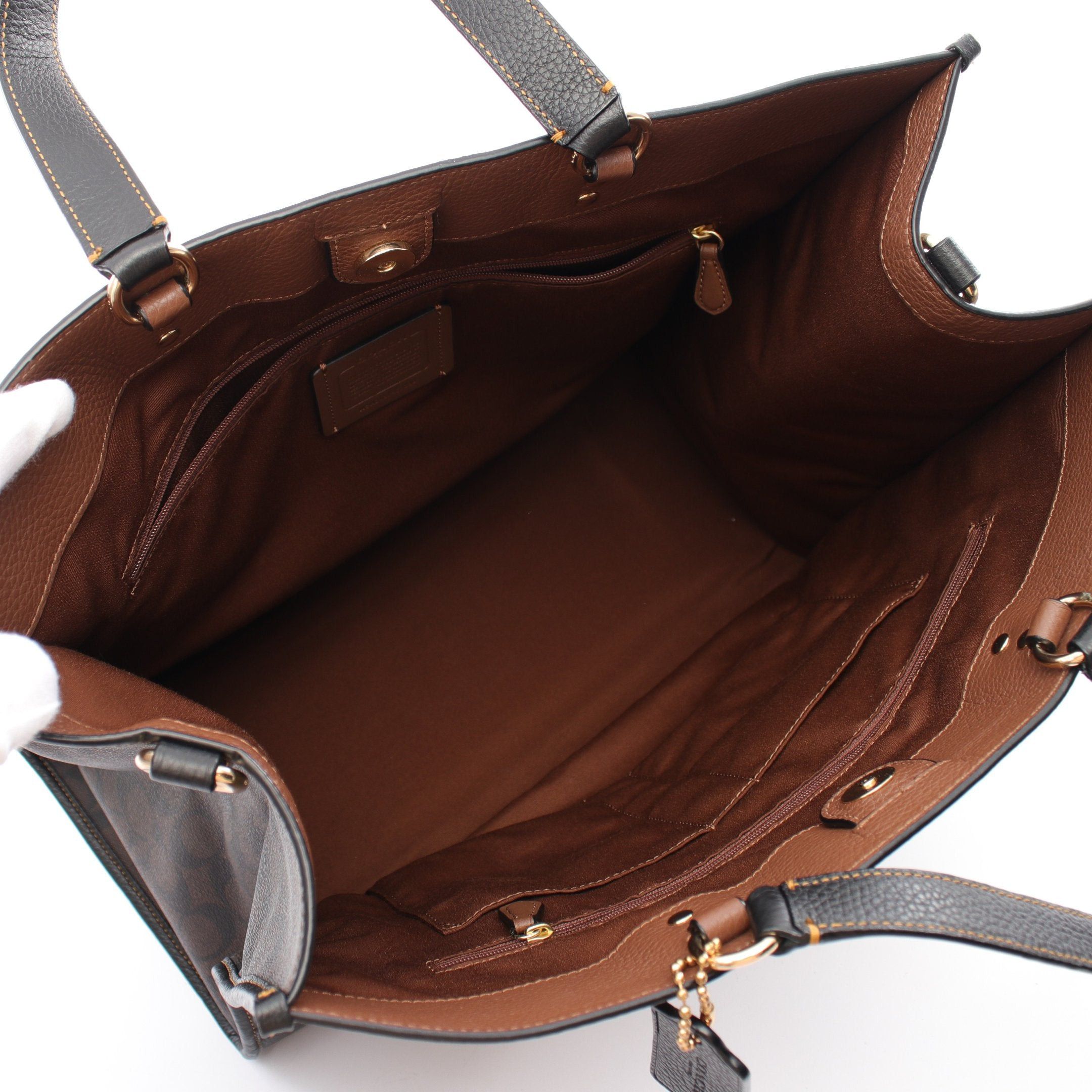 Coach Coach Dempsey Tote 40 Blocked Signature Handbag Bag Leather Beige Brown Black Size ONE SIZE - 3 Thumbnail