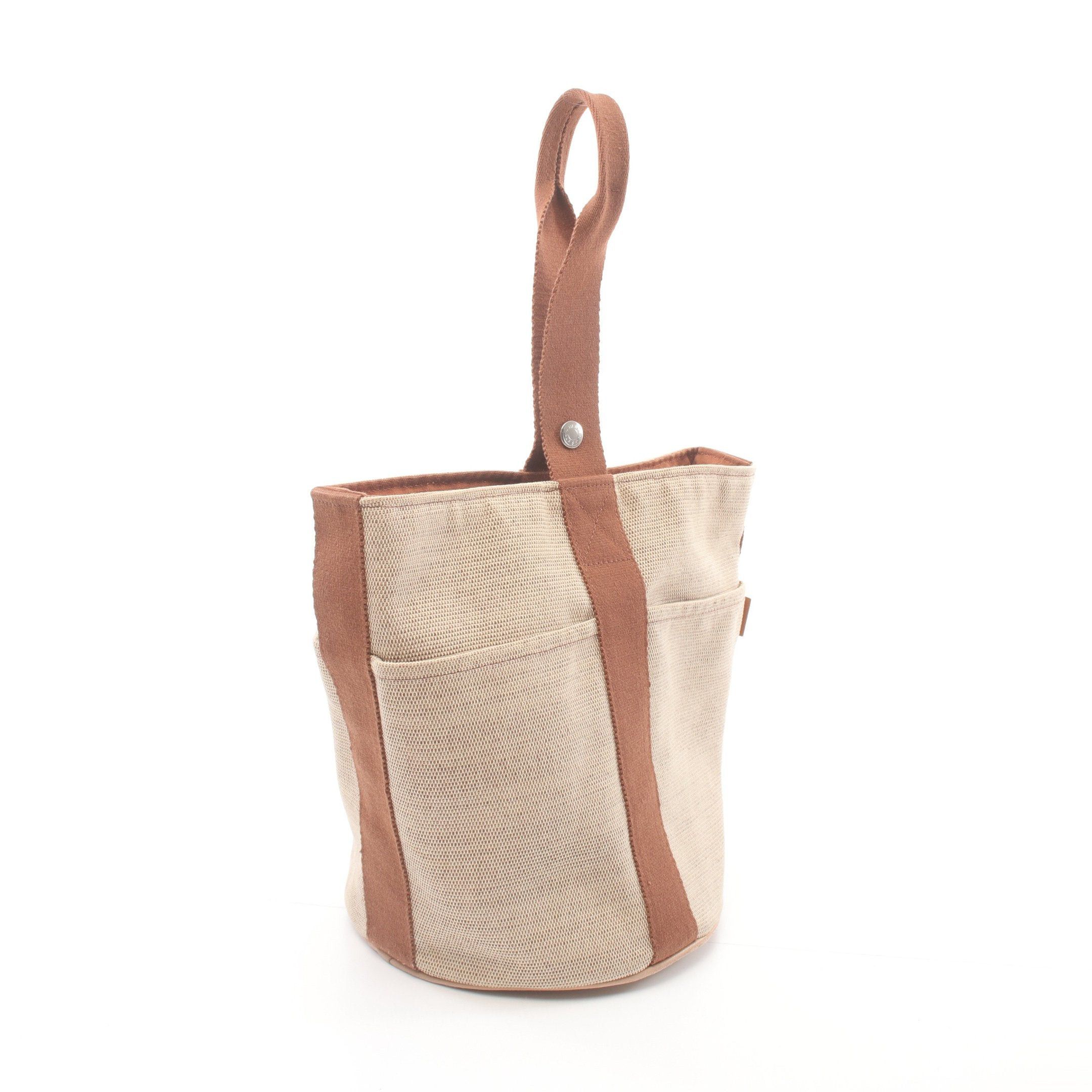 Hermes Hermes Saxo Mm Handbag Toile Ash Ivory Brown Silver Hardware Size ONE SIZE - 2 Thumbnail