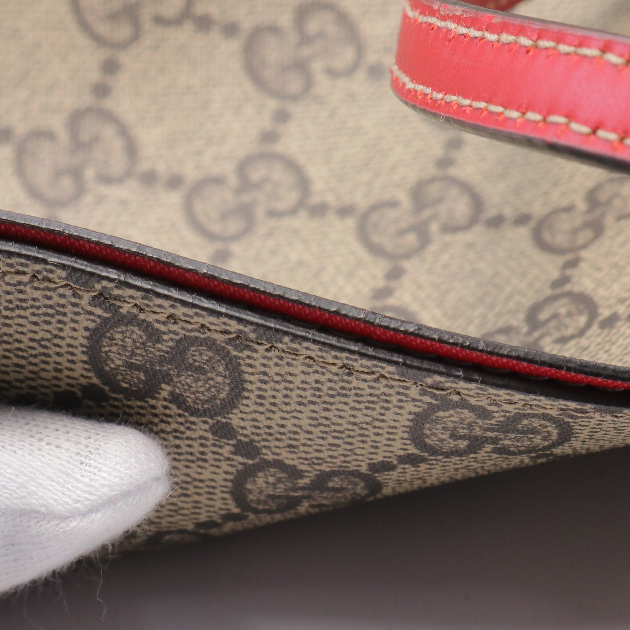 Gucci Gucci Gg Supreme Handbag Tote Bag Leather Beige Dark Brown Red Reversible Size ONE SIZE - 8 Thumbnail
