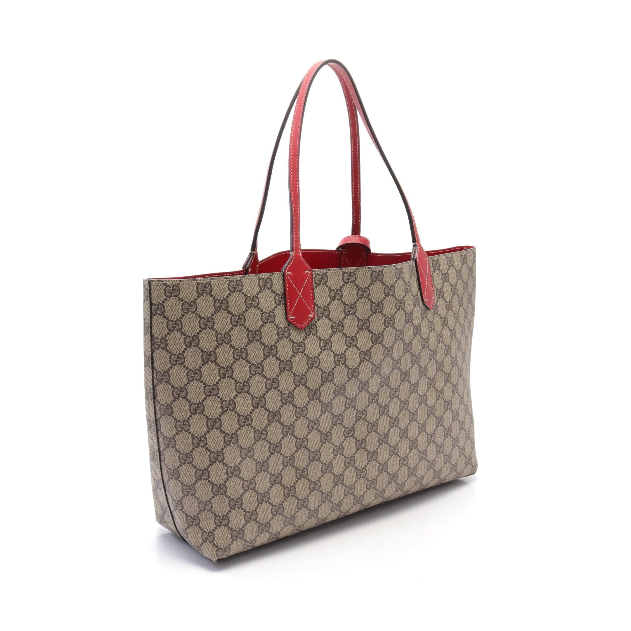 Gucci Gucci Gg Supreme Handbag Tote Bag Leather Beige Dark Brown Red Reversible Size ONE SIZE - 2 Thumbnail