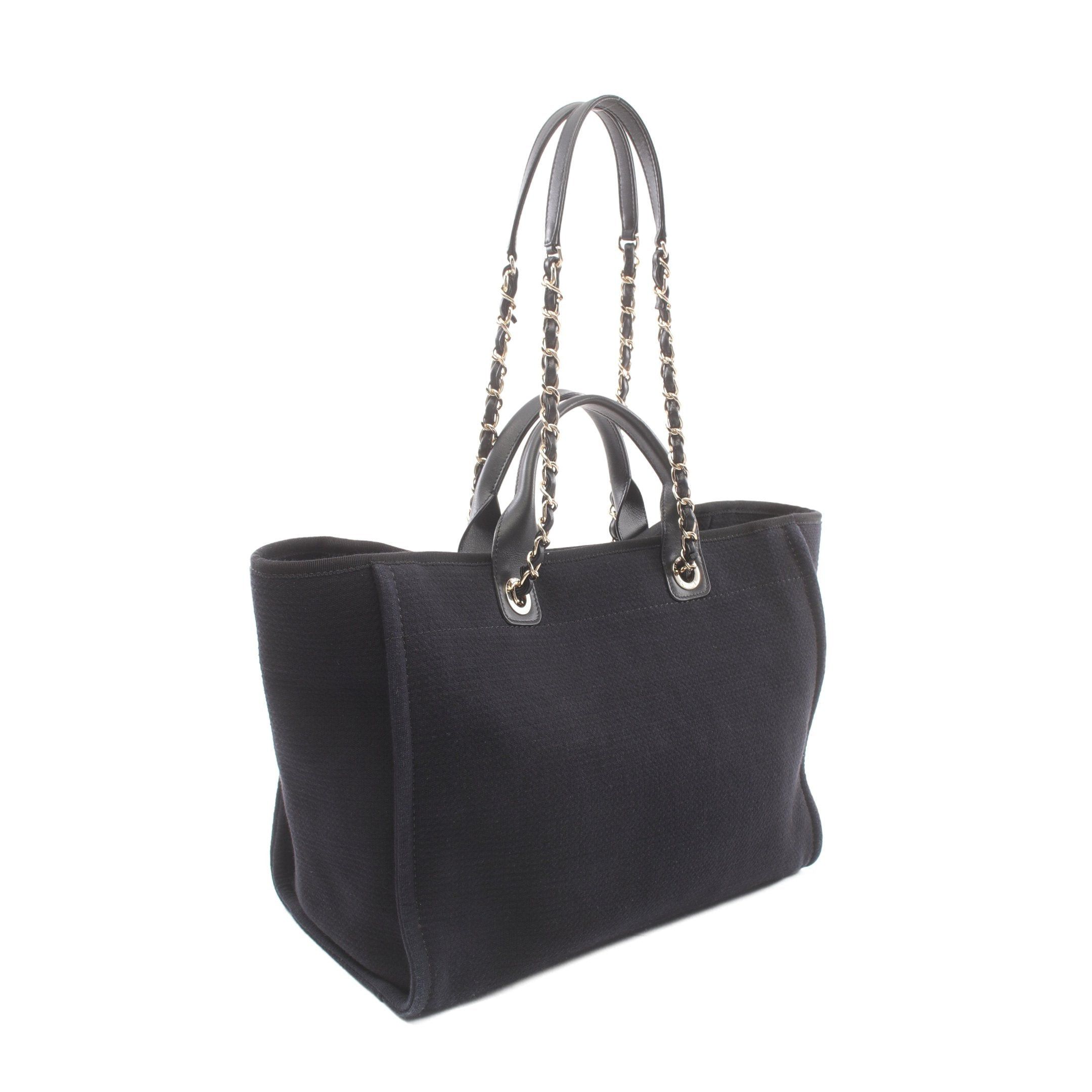 Chanel Chanel Deauville Chain Shoulder Bag Tote Canvas Leather Black Gold Hardware Size ONE SIZE - 2 Thumbnail