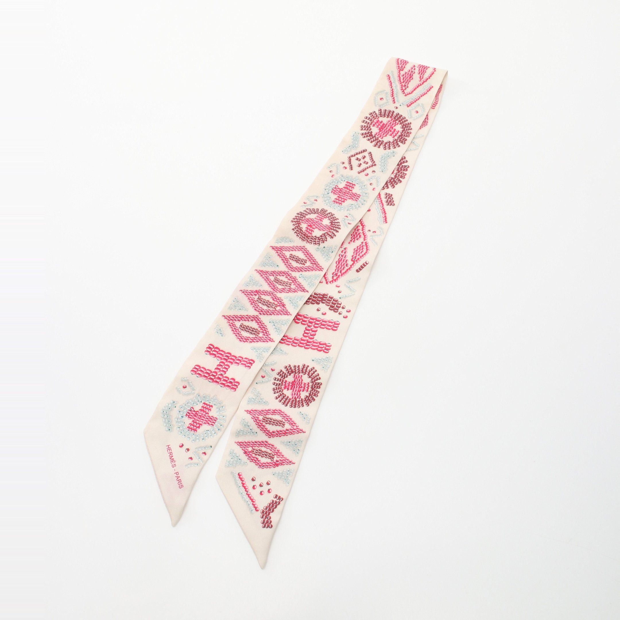 Hermes Hermes Twilly Kelly En Perles Ribbon Scarf Silk Ivory Multicolor Size ONE SIZE - 5 Thumbnail