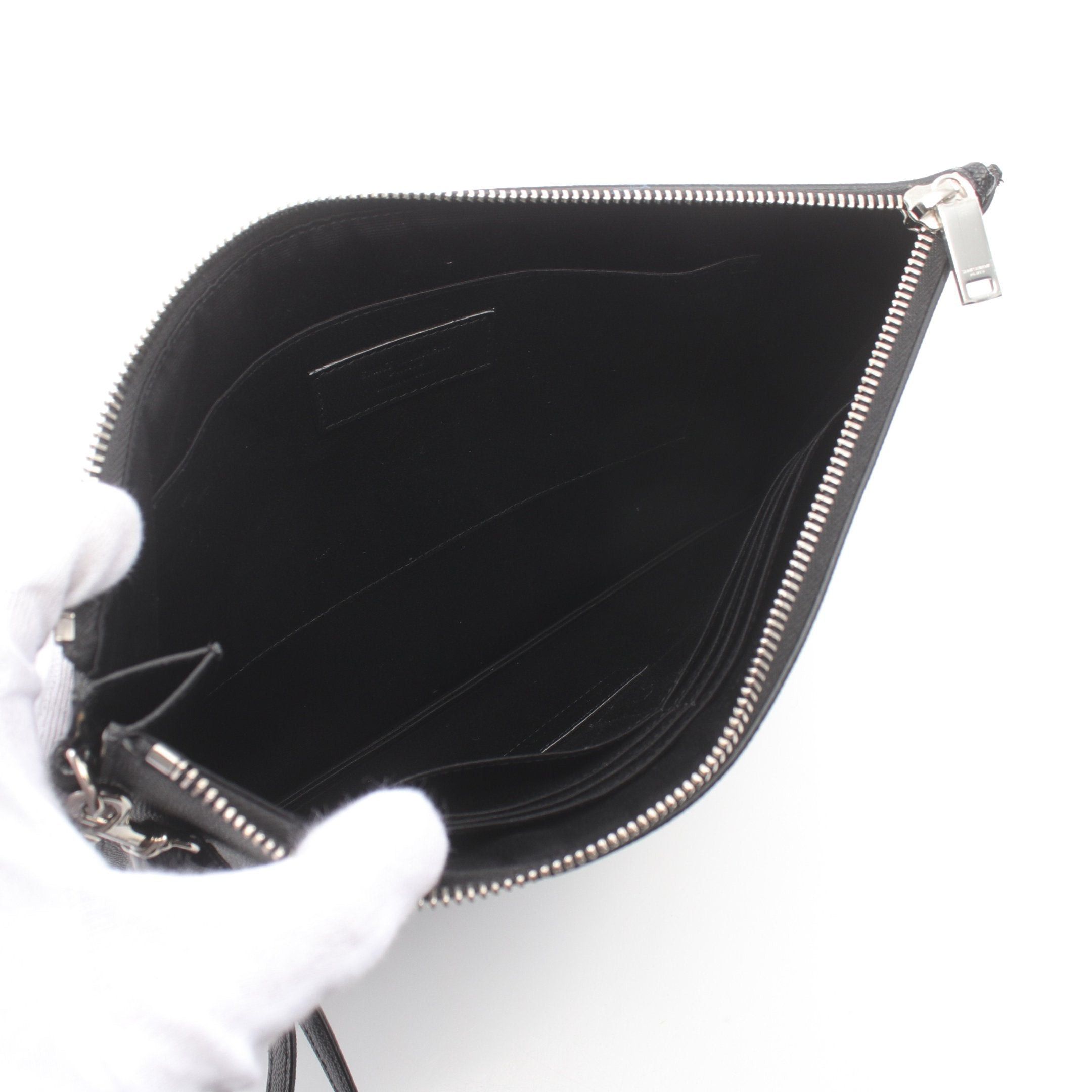 Yves Saint Laurent Yves Saint Laurent Clutch Bag Leather Black Logo Size ONE SIZE - 3 Thumbnail