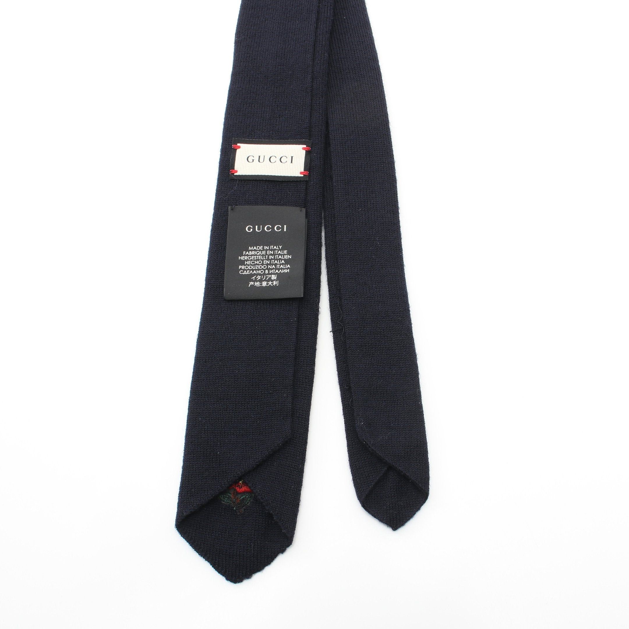 Gucci Gucci Embroidery Knit Tie Wool Navy Multicolor Size ONE SIZE - 3 Thumbnail