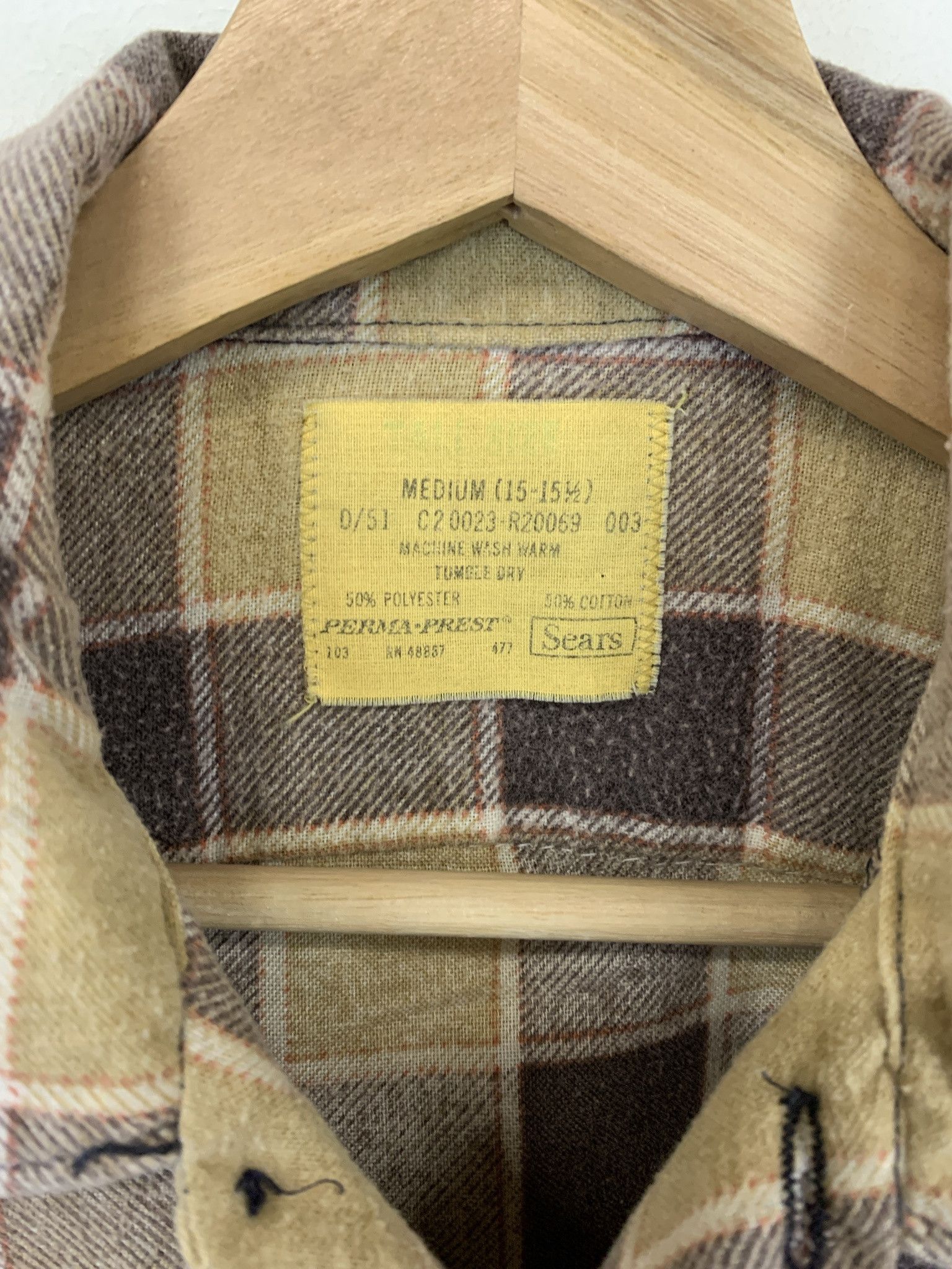 Vintage 1980s Sears Tan Brown Light Flannel Size M