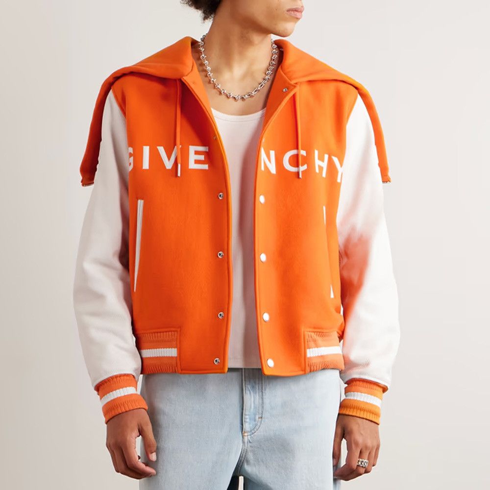 Givenchy Givenchy Hooded Varsity Wool and Grained Leather Jacket in orange Size US M / EU 48-50 / 2 - 3 Thumbnail