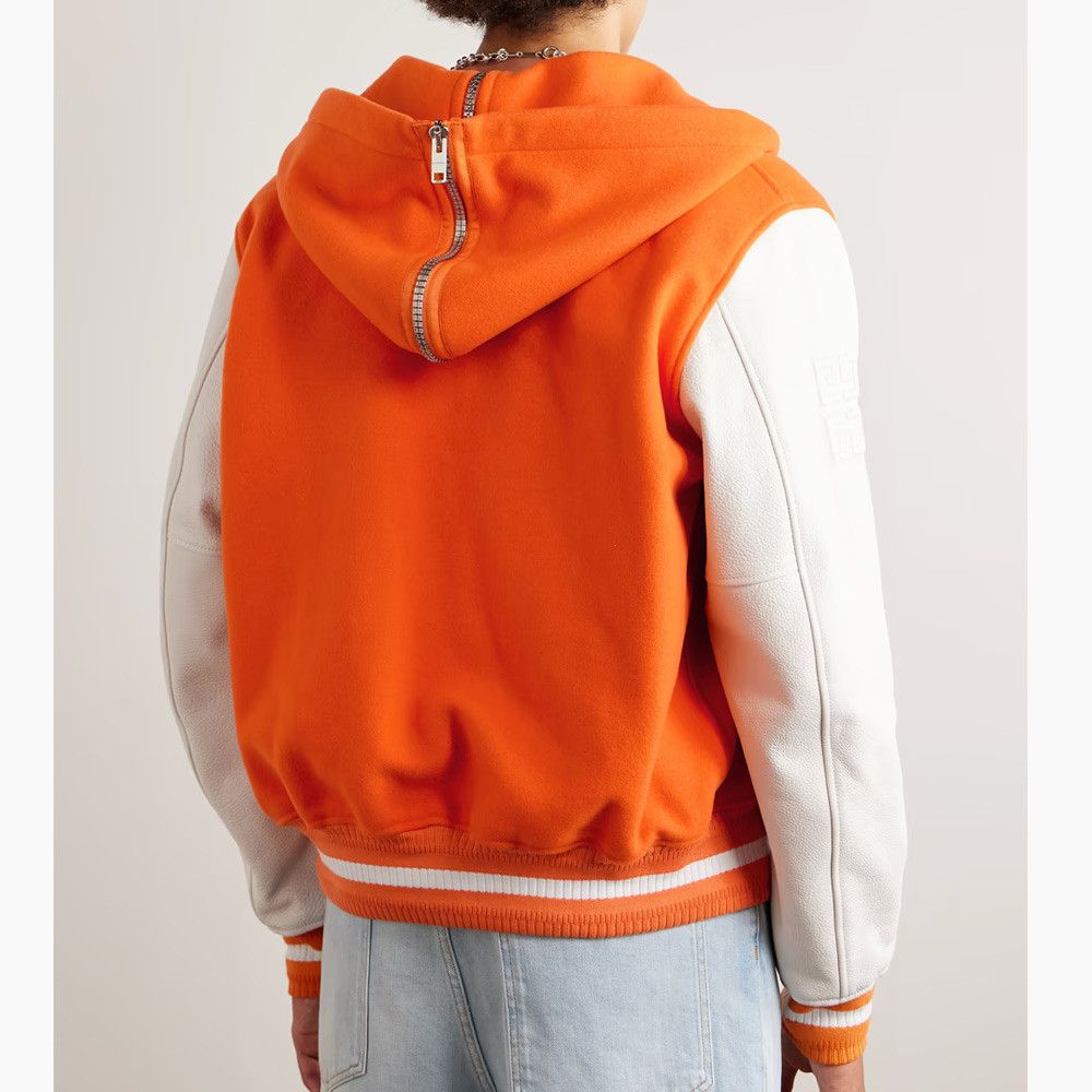 Givenchy Givenchy Hooded Varsity Wool and Grained Leather Jacket in orange Size US M / EU 48-50 / 2 - 2 Thumbnail
