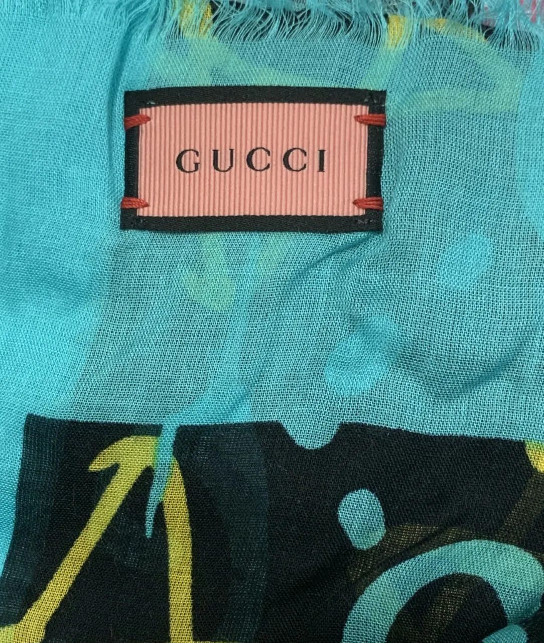 Gucci Ghost Black Blue GG Star Modal Silk Large Scarf Shawl w/Box Size ONE SIZE - 6 Thumbnail