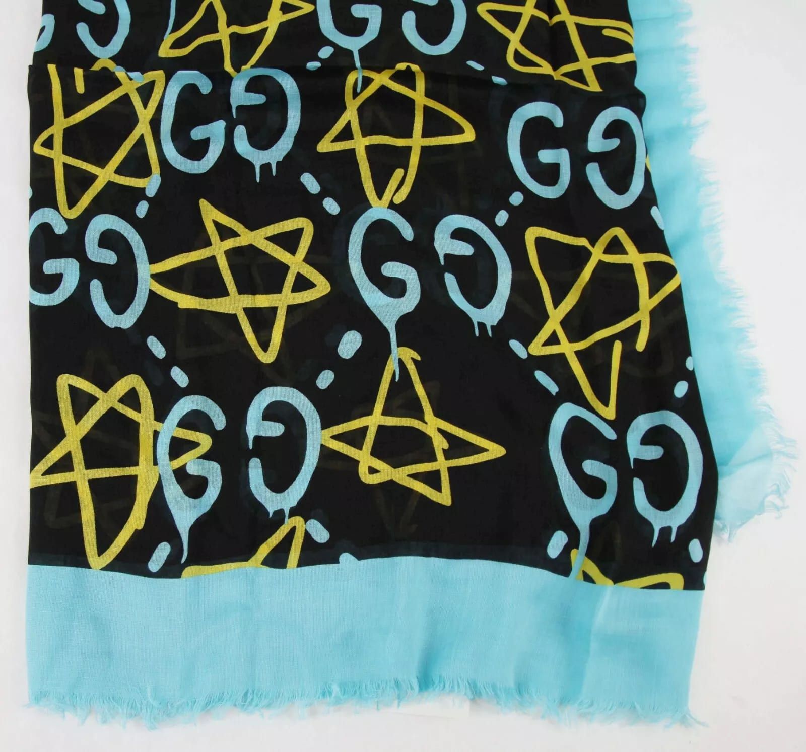 Gucci Ghost Black Blue GG Star Modal Silk Large Scarf Shawl w/Box Size ONE SIZE - 5 Thumbnail