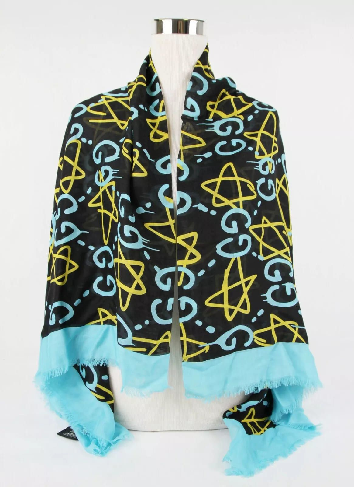 Gucci Ghost Black Blue GG Star Modal Silk Large Scarf Shawl w/Box Size ONE SIZE - 4 Thumbnail