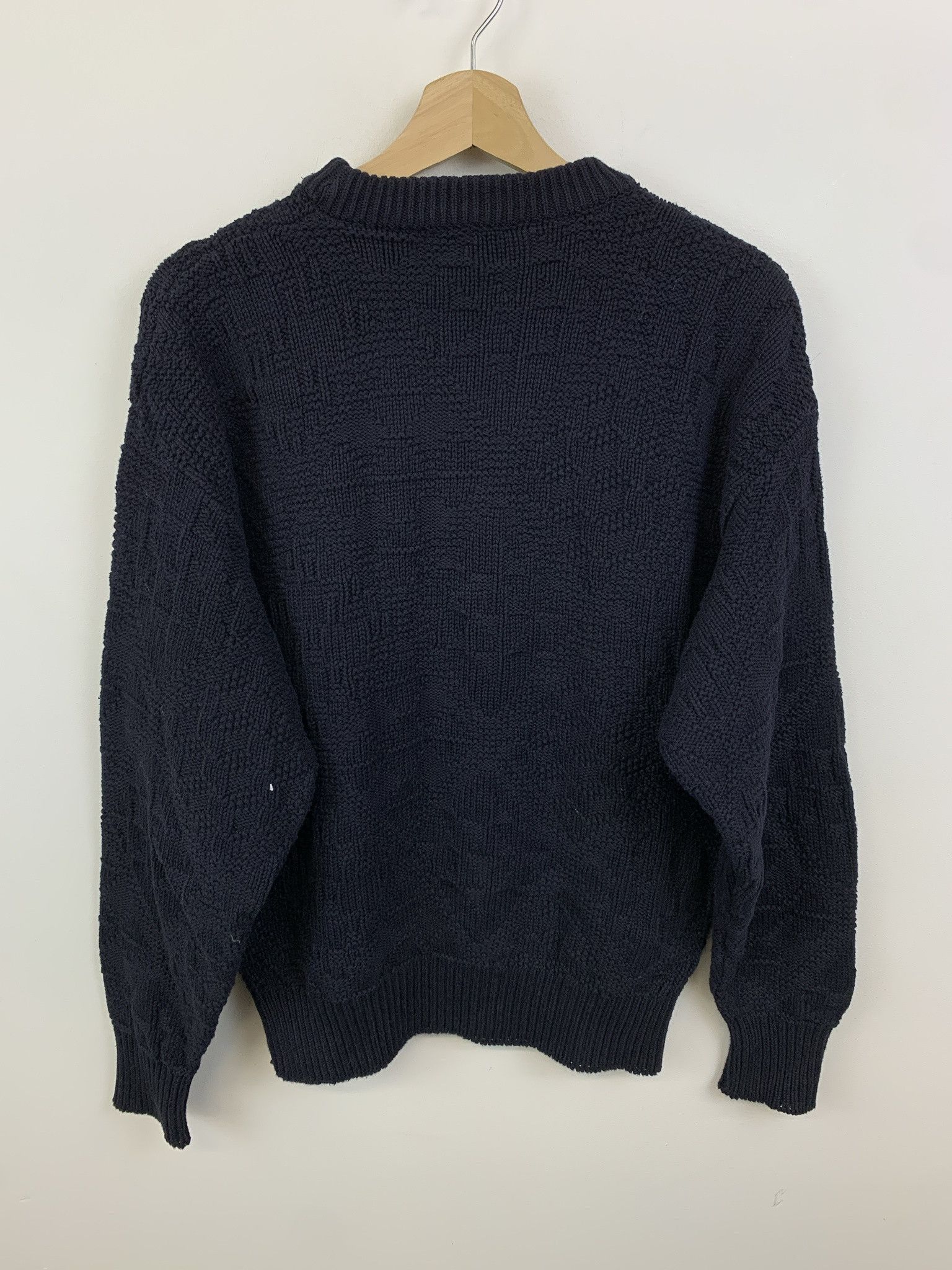 Other Vintage Knit Sweater 1990s Navy Tonal Diamond Knit Sweater Size L Size US L / EU 52-54 / 3 - 3 Thumbnail