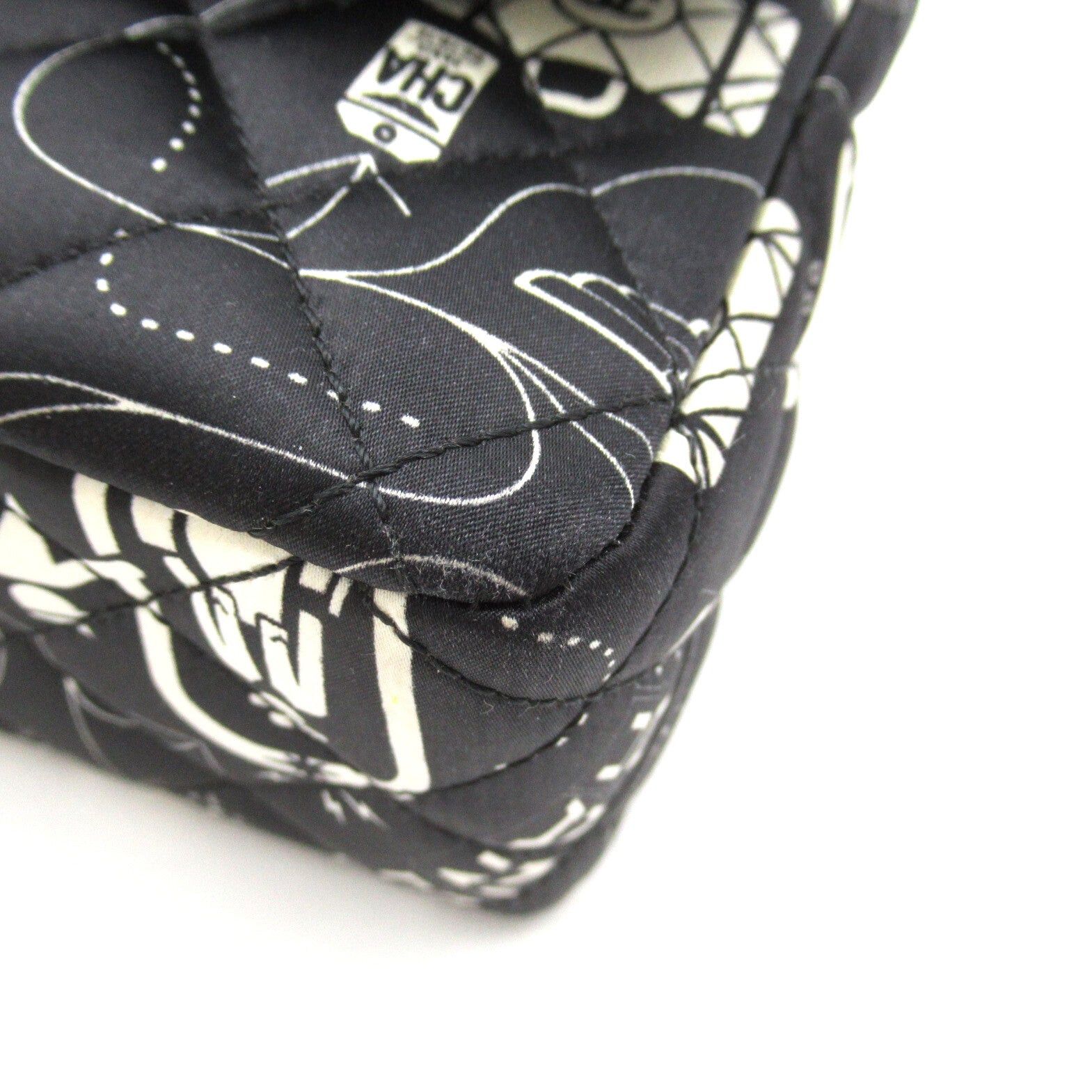 Chanel Chanel Airline Double Flap Chain Shoulder Bag Others Satin Black White Silver Hardware Size ONE SIZE - 18 Thumbnail