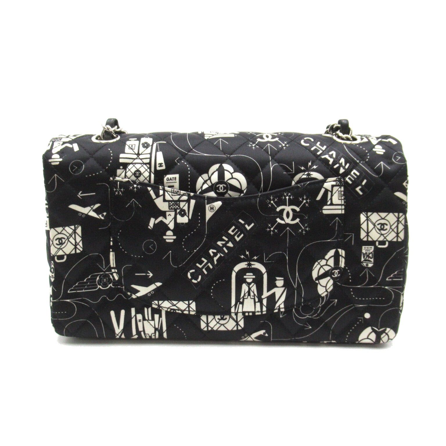 Chanel Chanel Airline Double Flap Chain Shoulder Bag Others Satin Black White Silver Hardware Size ONE SIZE - 2 Thumbnail