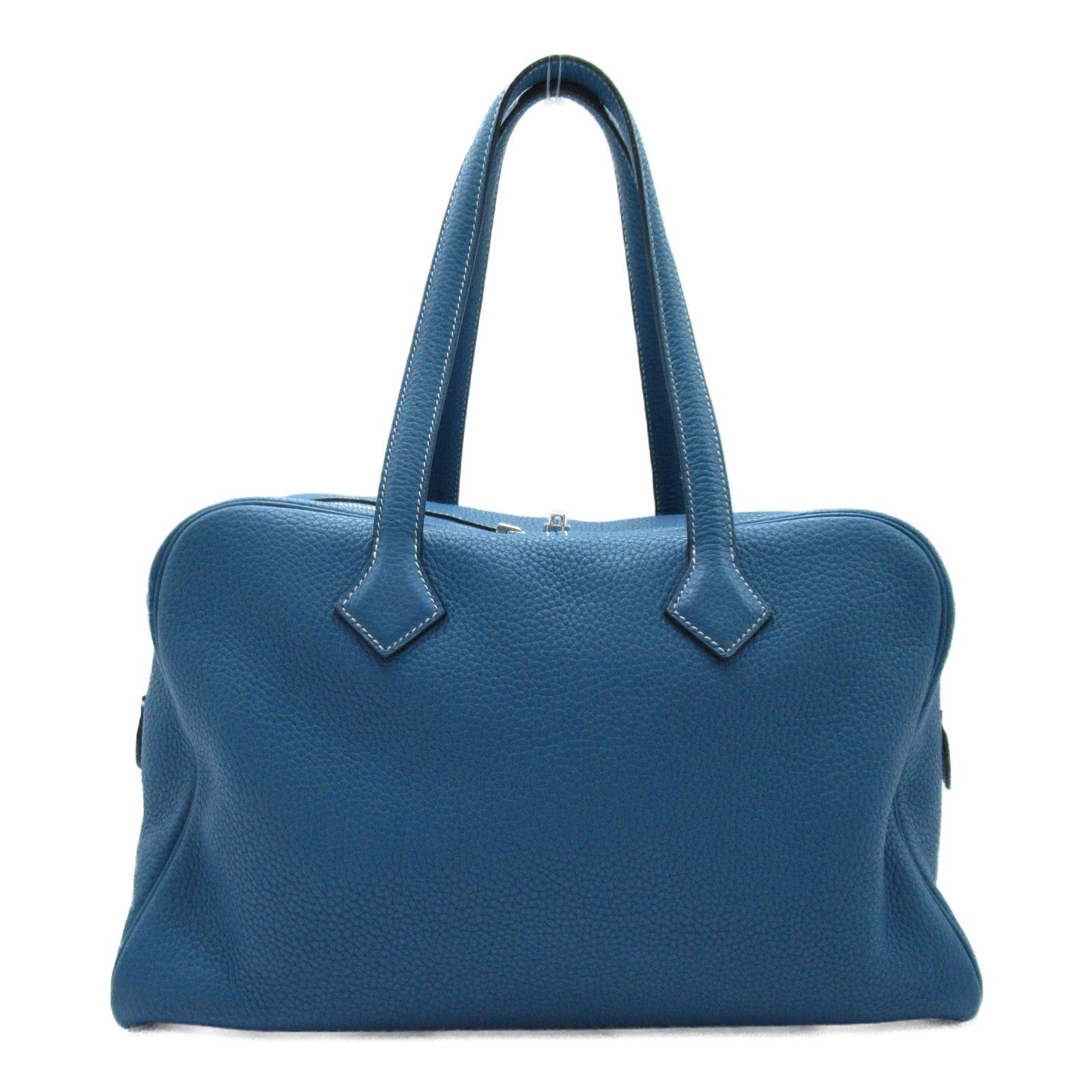Hermes Hermes Victoria 35 Blue Jean Handbag Leather Clemence Silver Hardware □N Engraved Size ONE SIZE - 3 Thumbnail