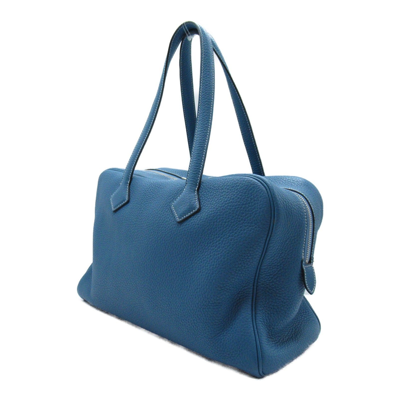 Hermes Hermes Victoria 35 Blue Jean Handbag Leather Clemence Silver Hardware □N Engraved Size ONE SIZE - 2 Thumbnail
