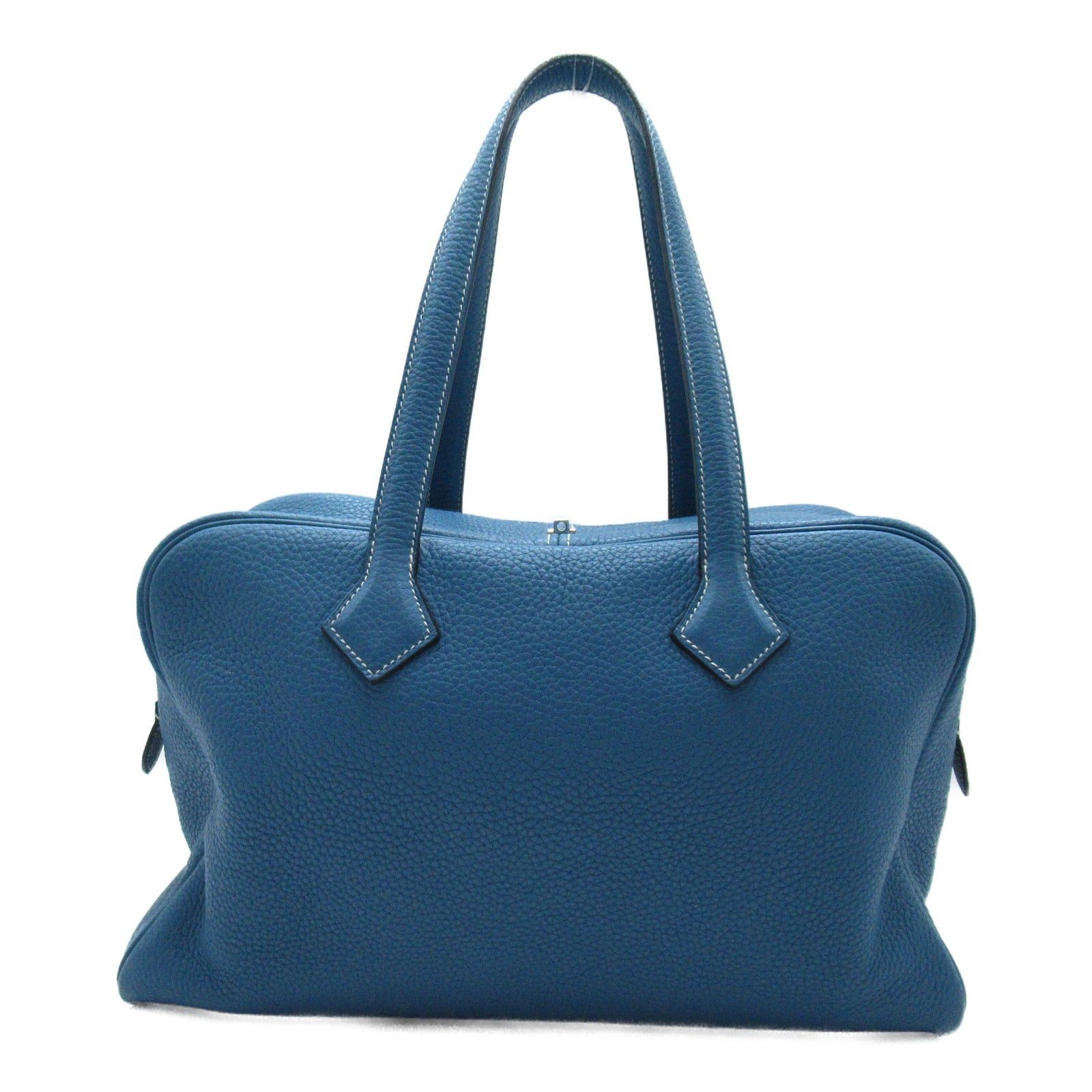 Hermes Hermes Victoria 35 Blue Jean Handbag Leather Clemence Silver Hardware □N Engraved Size ONE SIZE - 4 Thumbnail