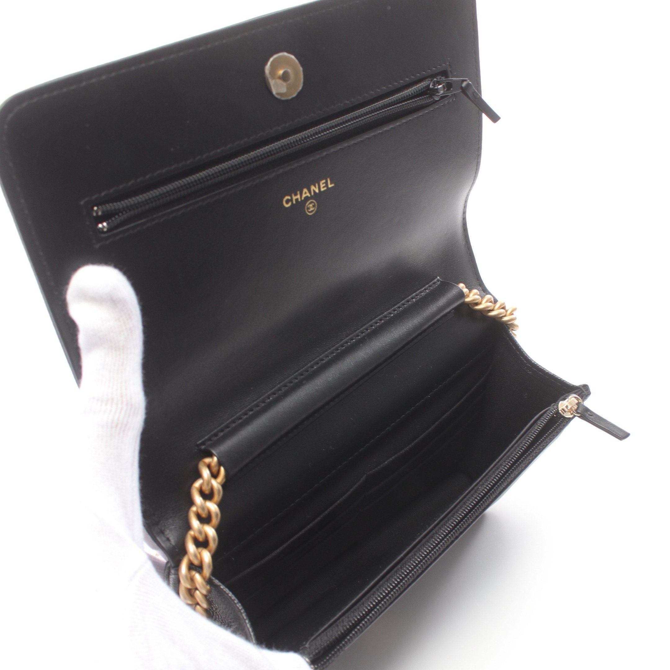 Chanel Chanel Boy Chanel Matelasse Chain Wallet Caviar Skin Black Gold Hardware Size ONE SIZE - 3 Thumbnail