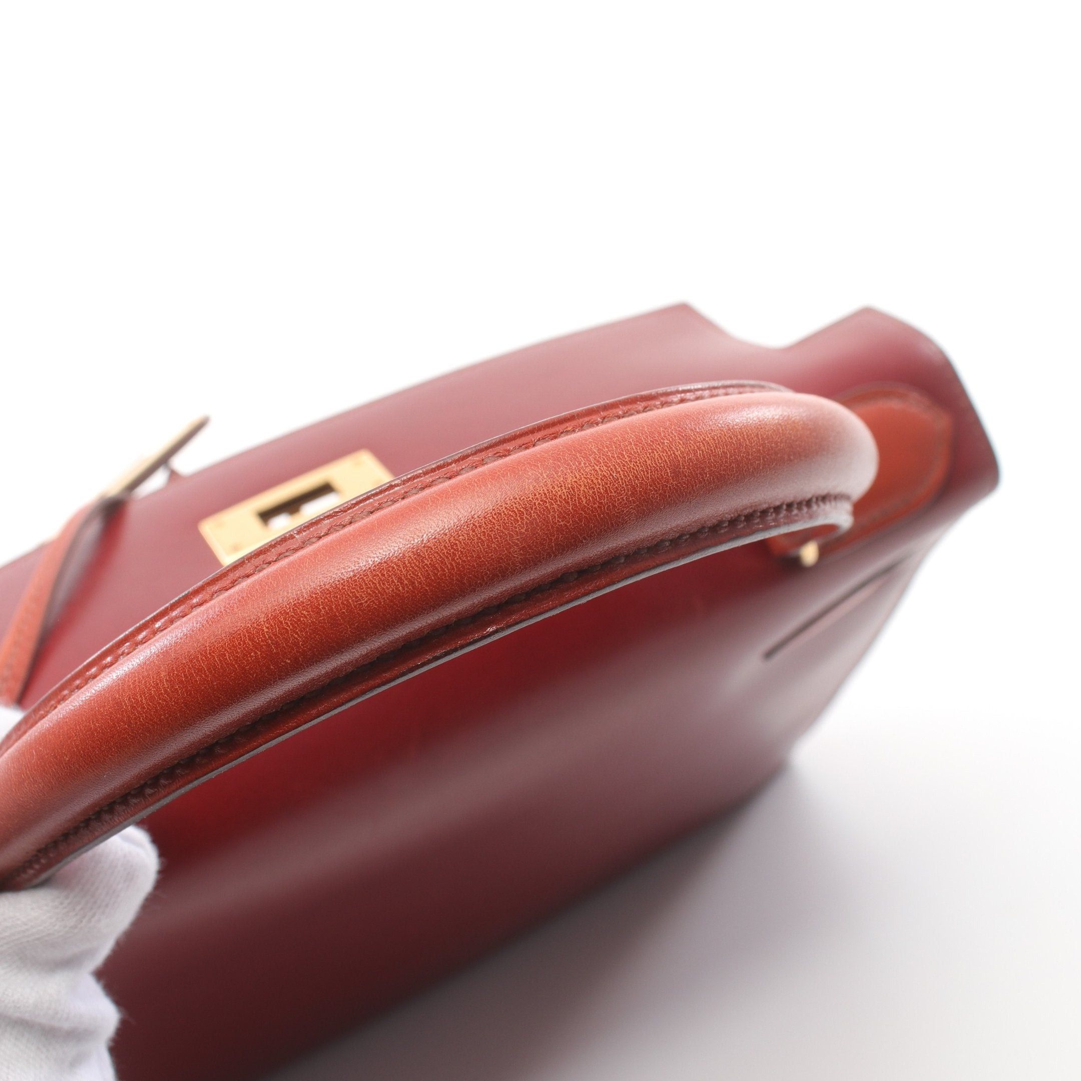 Hermes Hermes Kelly28 Tricolor Maron Fonce Rouge Ash Brick Handbag Box Calf Dark Brown Red Gold Hardware Outside Sewing ○ Z Stamp Size ONE SIZE - 11 Thumbnail