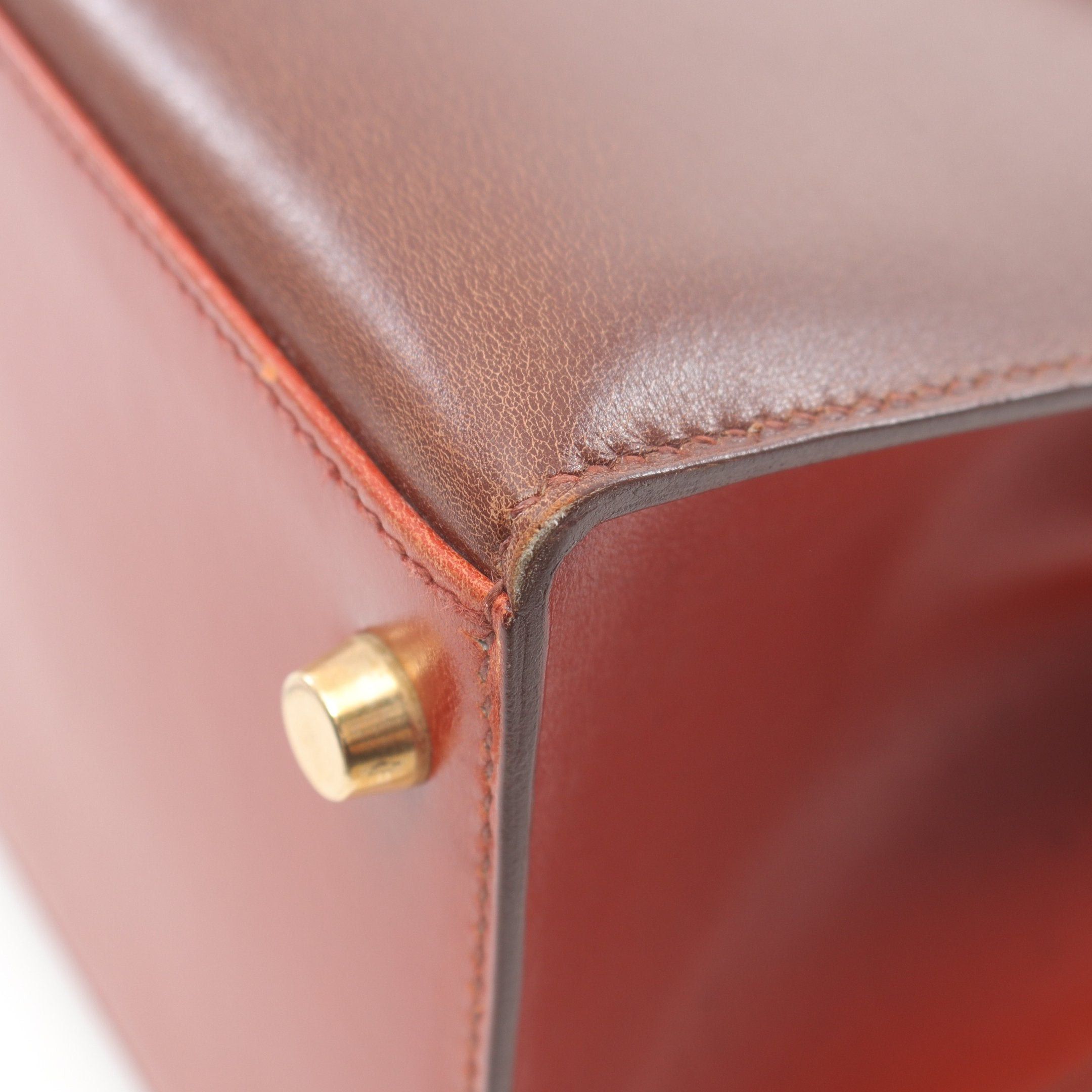 Hermes Hermes Kelly28 Tricolor Maron Fonce Rouge Ash Brick Handbag Box Calf Dark Brown Red Gold Hardware Outside Sewing ○ Z Stamp Size ONE SIZE - 7 Thumbnail