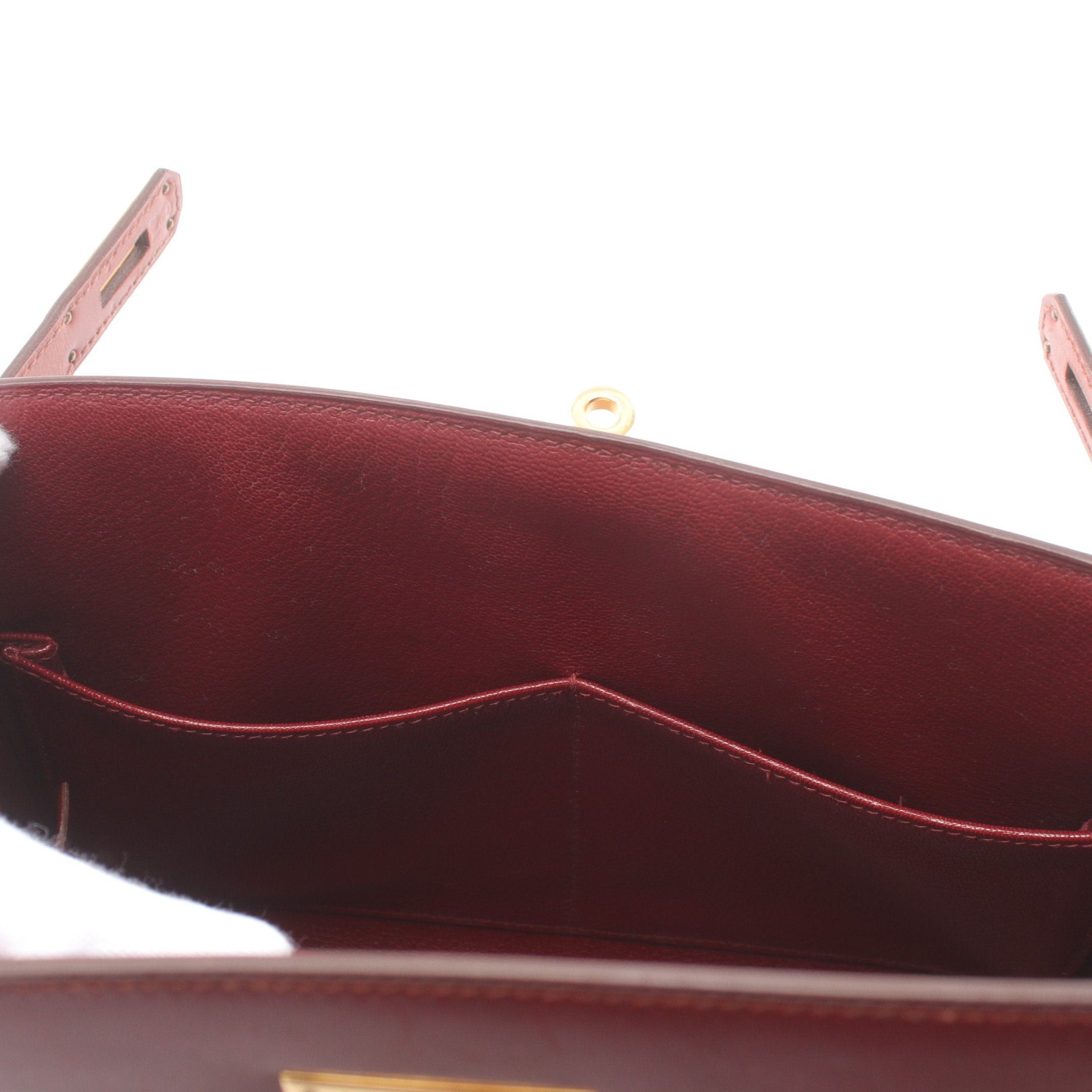 Hermes Hermes Kelly28 Tricolor Maron Fonce Rouge Ash Brick Handbag Box Calf Dark Brown Red Gold Hardware Outside Sewing ○ Z Stamp Size ONE SIZE - 6 Thumbnail