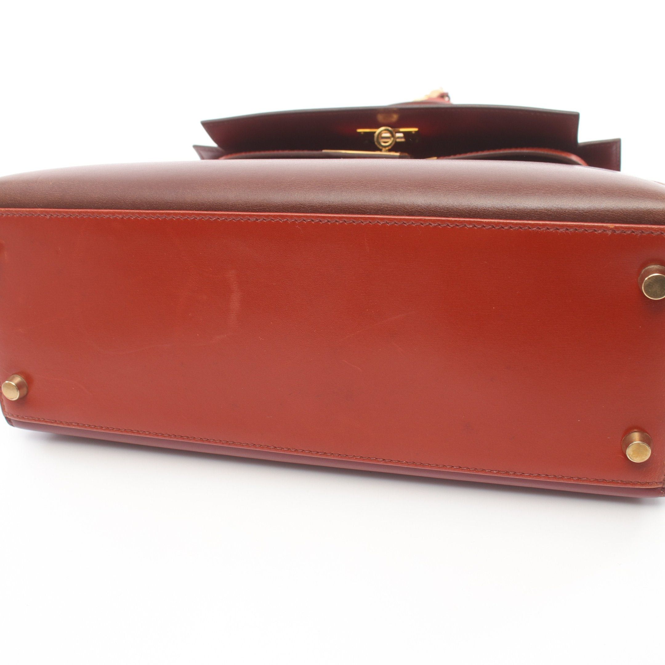 Hermes Hermes Kelly28 Tricolor Maron Fonce Rouge Ash Brick Handbag Box Calf Dark Brown Red Gold Hardware Outside Sewing ○ Z Stamp Size ONE SIZE - 10 Thumbnail
