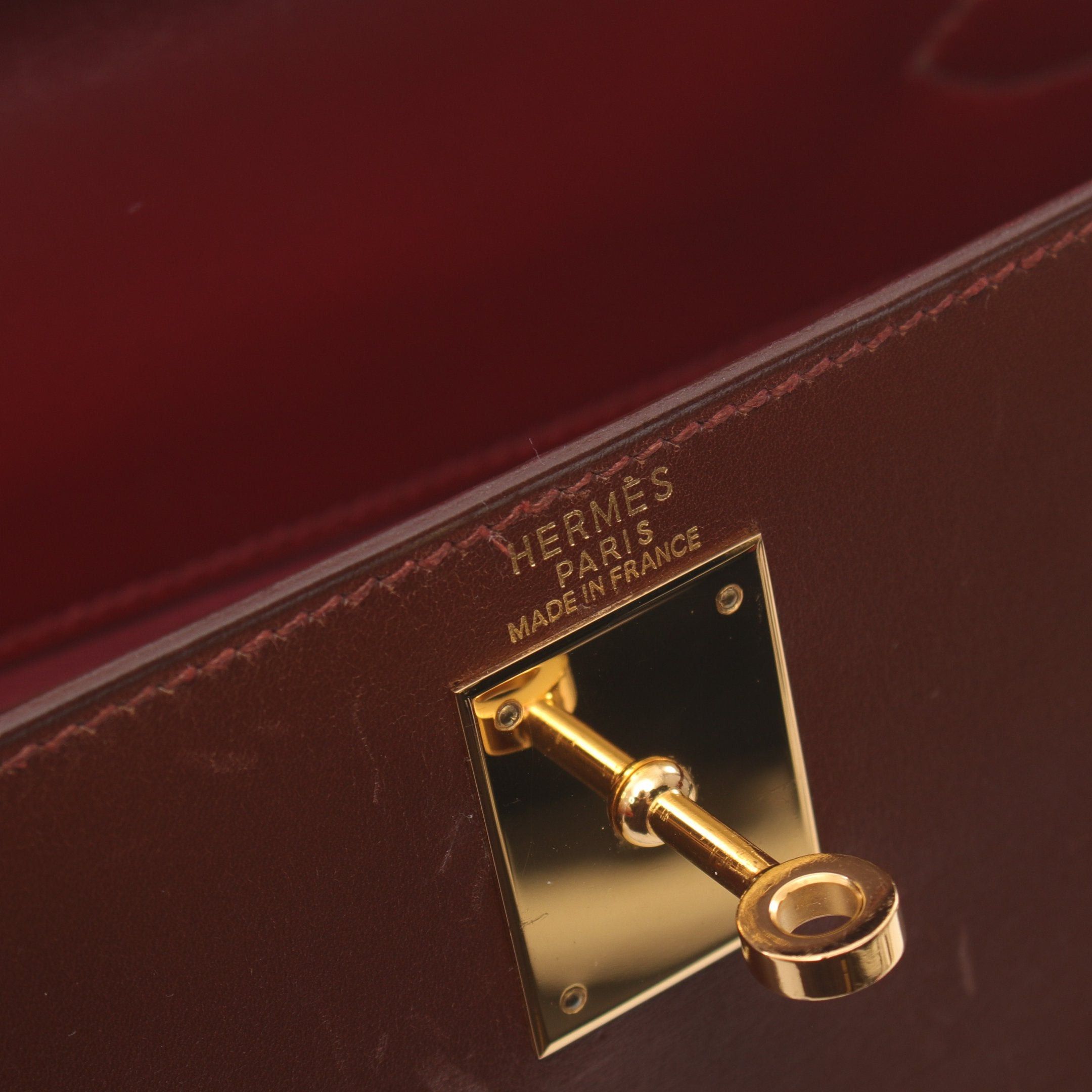 Hermes Hermes Kelly28 Tricolor Maron Fonce Rouge Ash Brick Handbag Box Calf Dark Brown Red Gold Hardware Outside Sewing ○ Z Stamp Size ONE SIZE - 4 Thumbnail