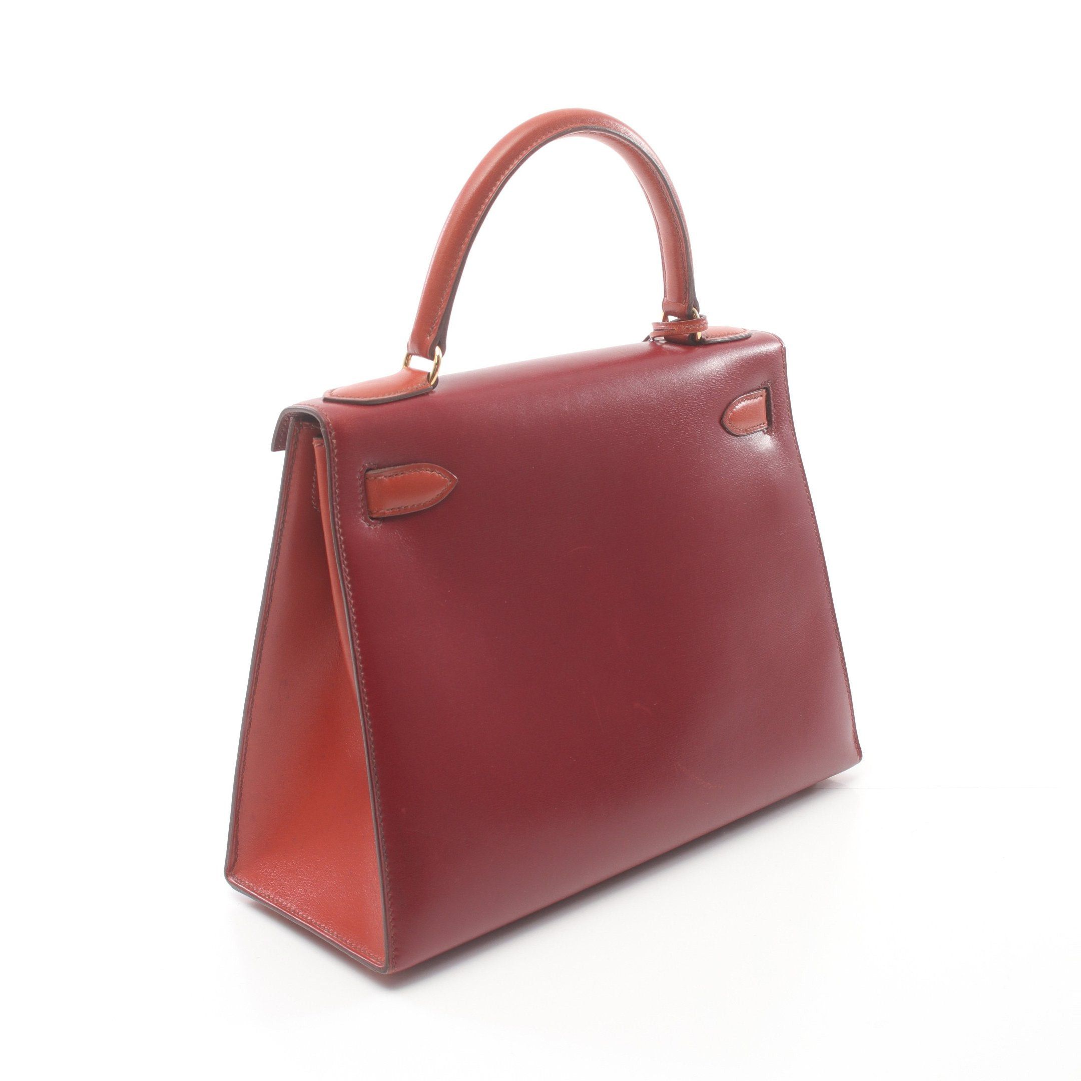 Hermes Hermes Kelly28 Tricolor Maron Fonce Rouge Ash Brick Handbag Box Calf Dark Brown Red Gold Hardware Outside Sewing ○ Z Stamp Size ONE SIZE - 2 Thumbnail