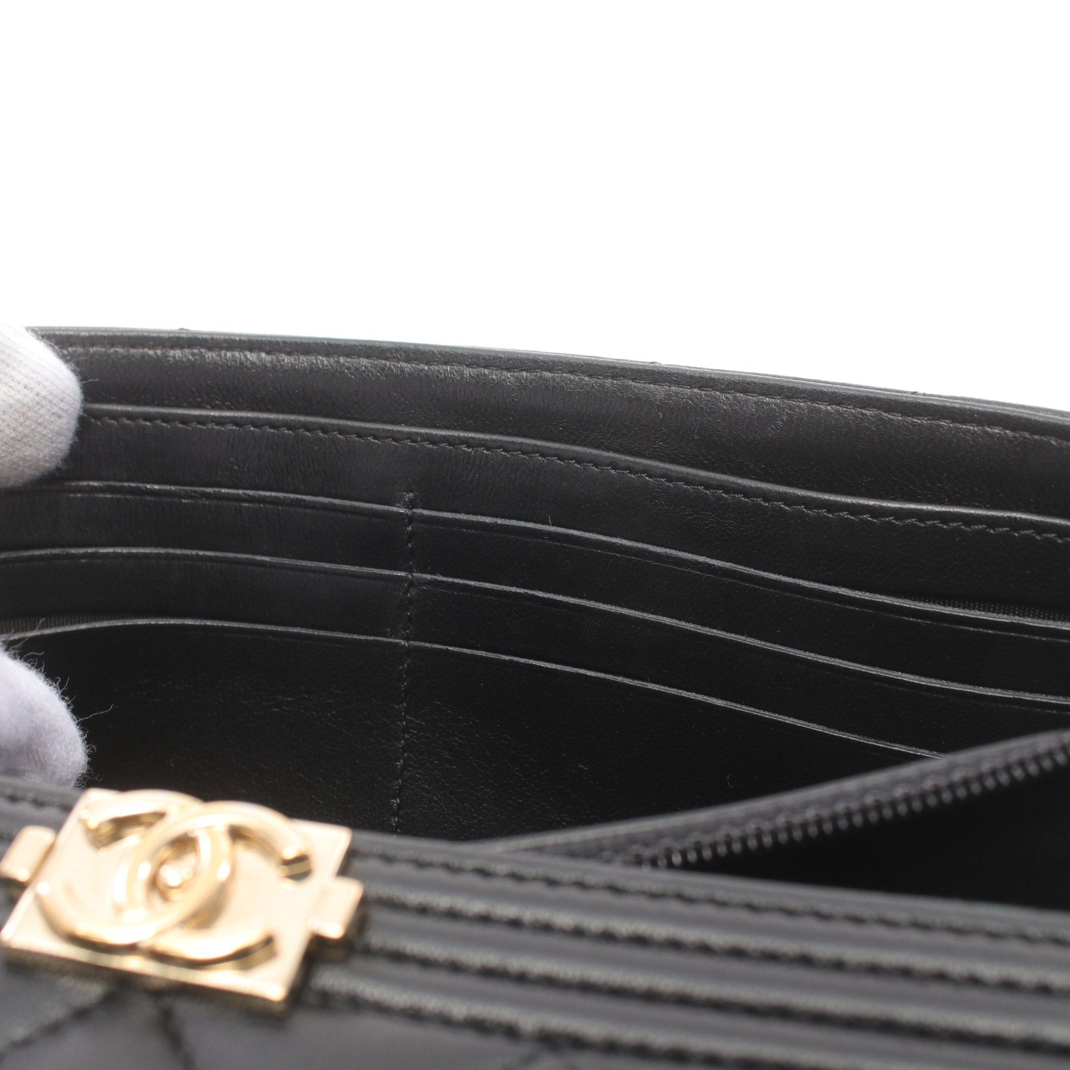 Chanel Chanel Boy Chanel Matelasse Bi-Fold Long Wallet Lambskin Black Gold Hardware Size ONE SIZE - 10 Thumbnail