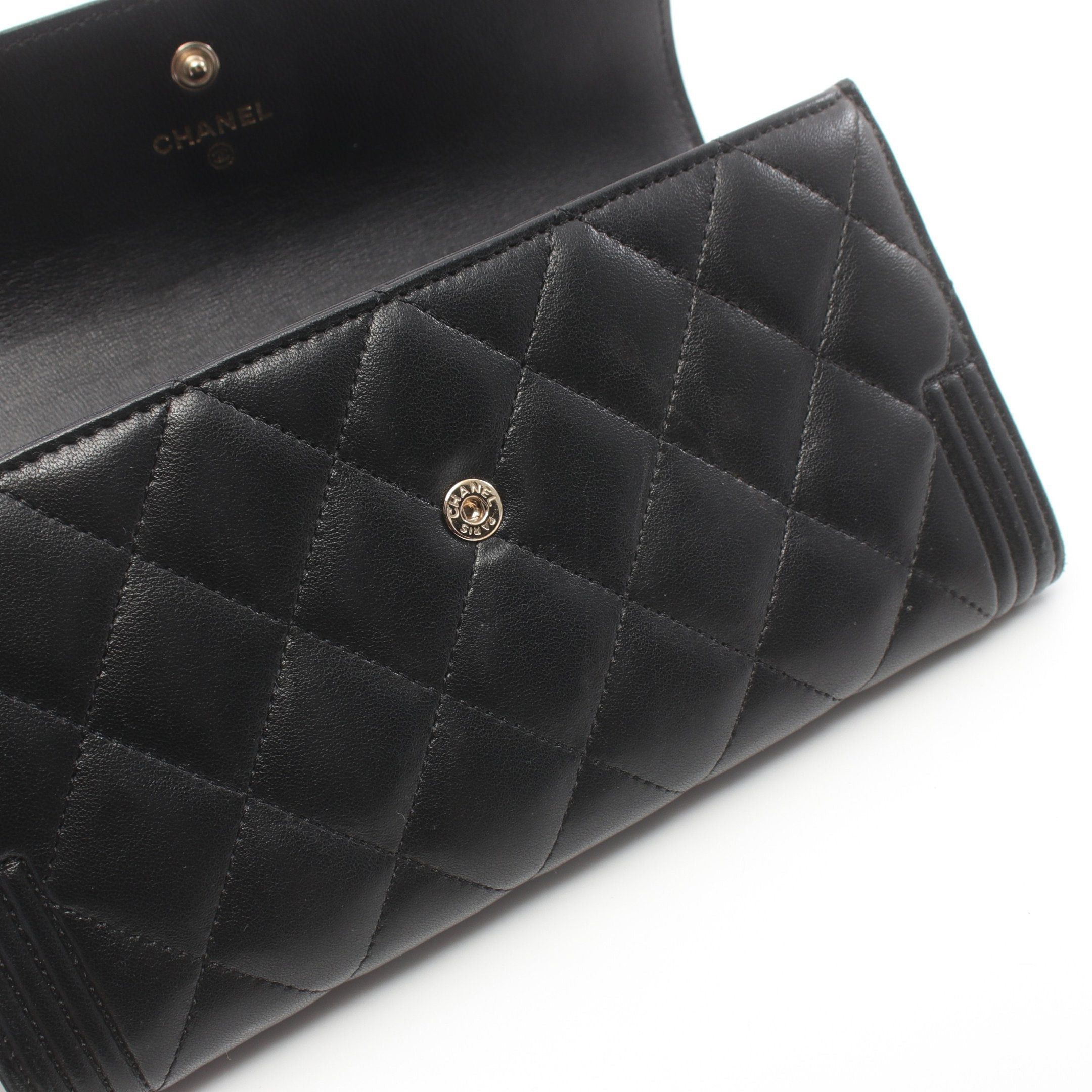 Chanel Chanel Boy Chanel Matelasse Bi-Fold Long Wallet Lambskin Black Gold Hardware Size ONE SIZE - 7 Thumbnail