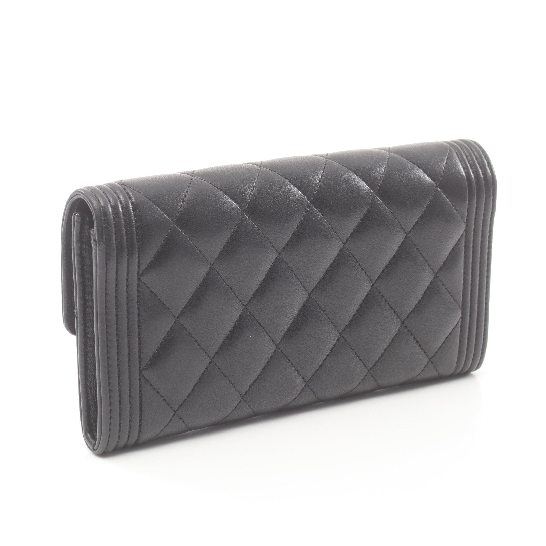 Chanel Chanel Boy Chanel Matelasse Bi-Fold Long Wallet Lambskin Black Gold Hardware Size ONE SIZE - 2 Thumbnail