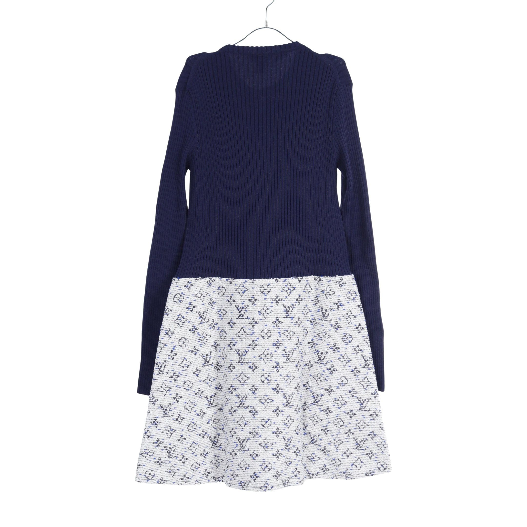 Louis Vuitton Louis Vuitton Full Zip Rib Knit Dress Nylon Cotton Navy Off White Tweed Switching Size ONE SIZE - 2 Thumbnail